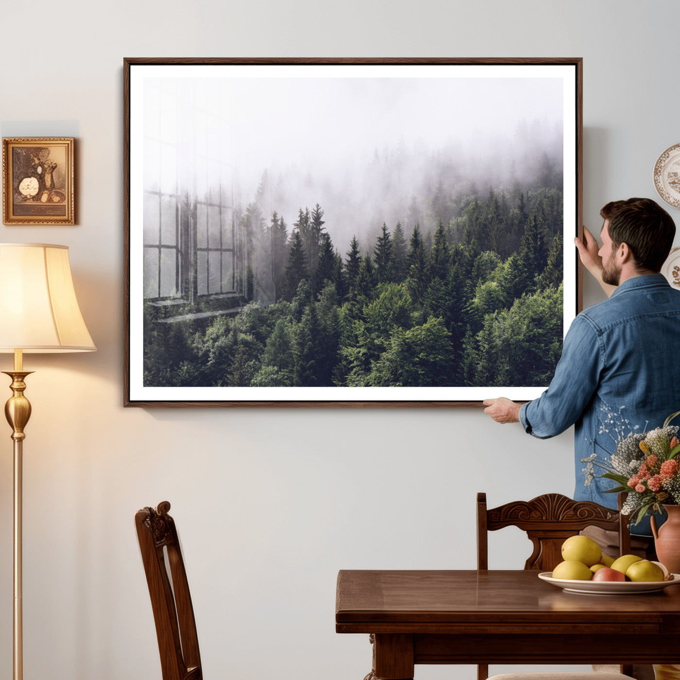 42578900-MGV-CV-36X24 - Misty Forest Wall Art | Foggy Forest Canvas Print | Large Nature-Inspired Misty Tree Landscape for
