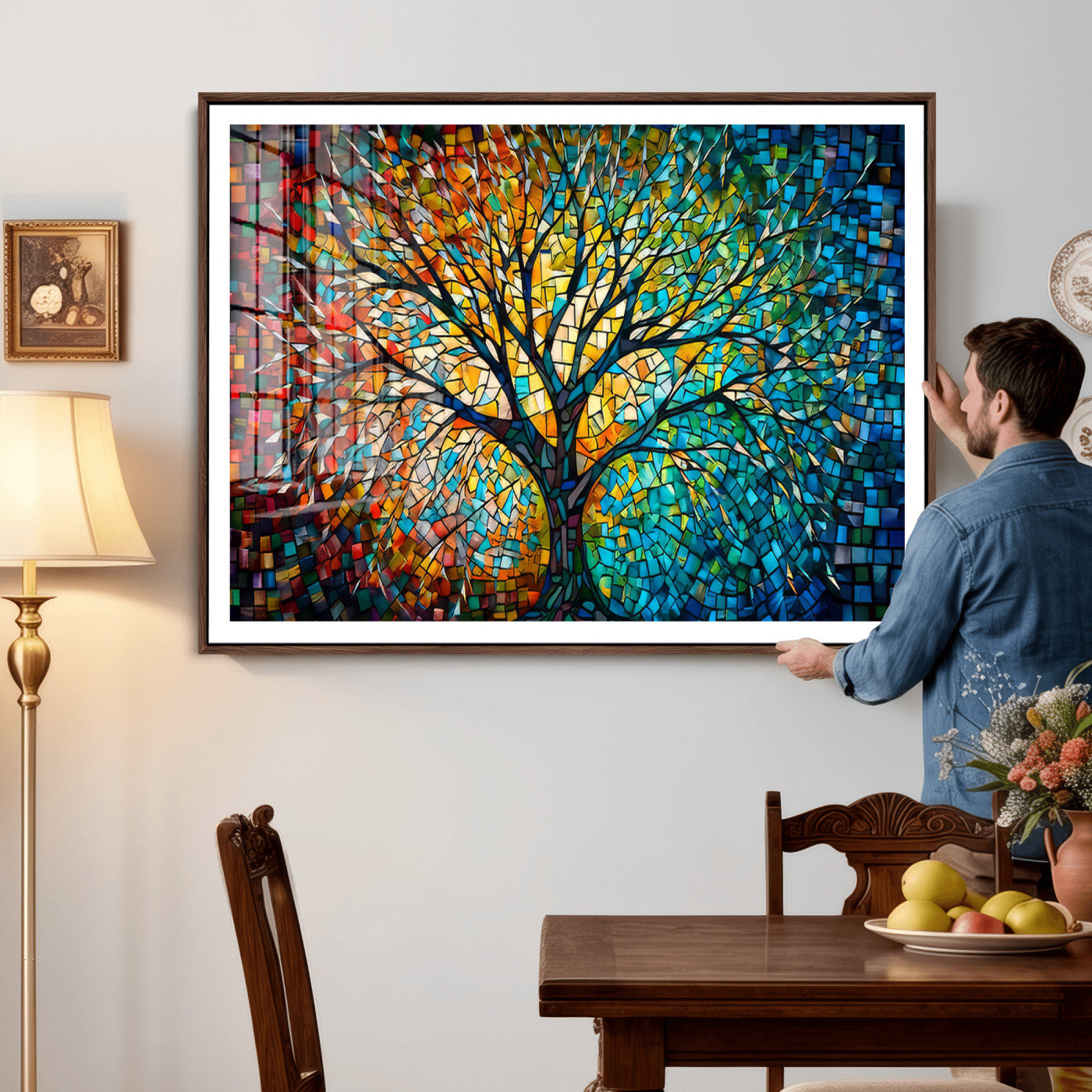 99325-MGV-CV-36X24 - Yggdrasil Tree of Life Wall Art Print Canvas | Mosaic Style 3-Panel Canvas Print