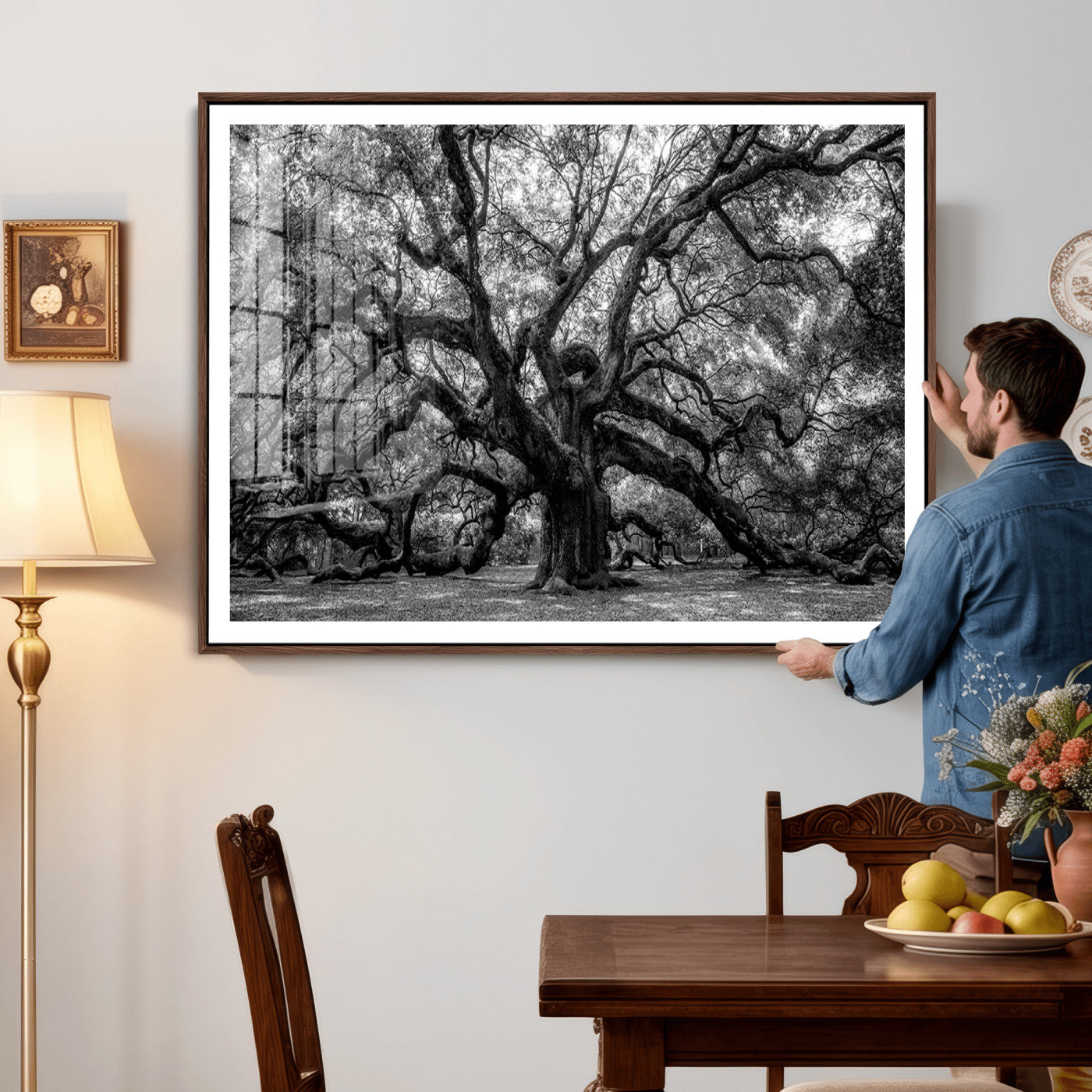 132944706-MGV-CV-36X24 - Black and White Old Angel Oak Tree Wall Art Canvas Print