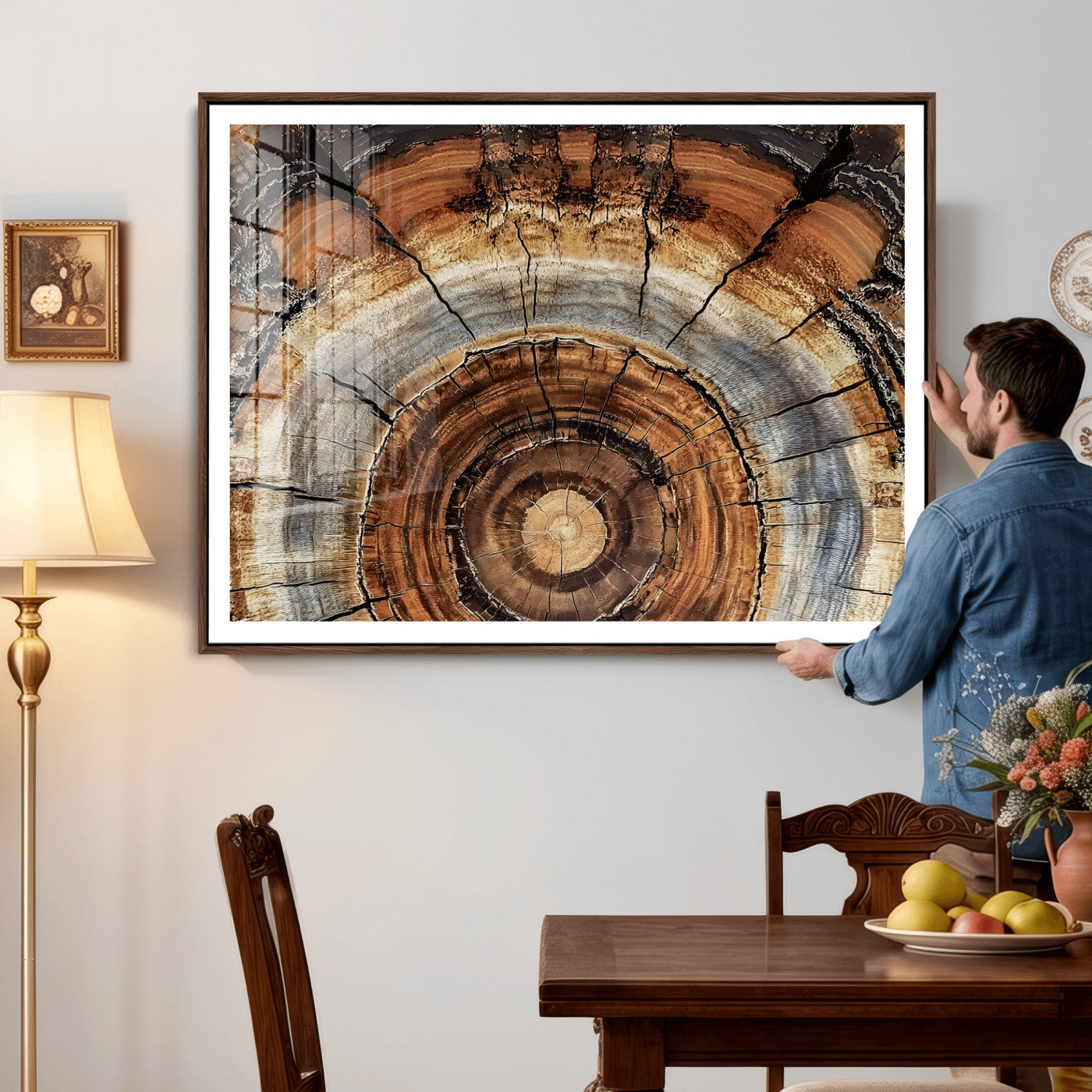 15184146-MGV-CV-36X24 - Tree Rings Wall Art Canvas Print, Framed Wood Texture Art Picture Print, Rustic Pattern Perfect Rustic Organic Decor Artwork