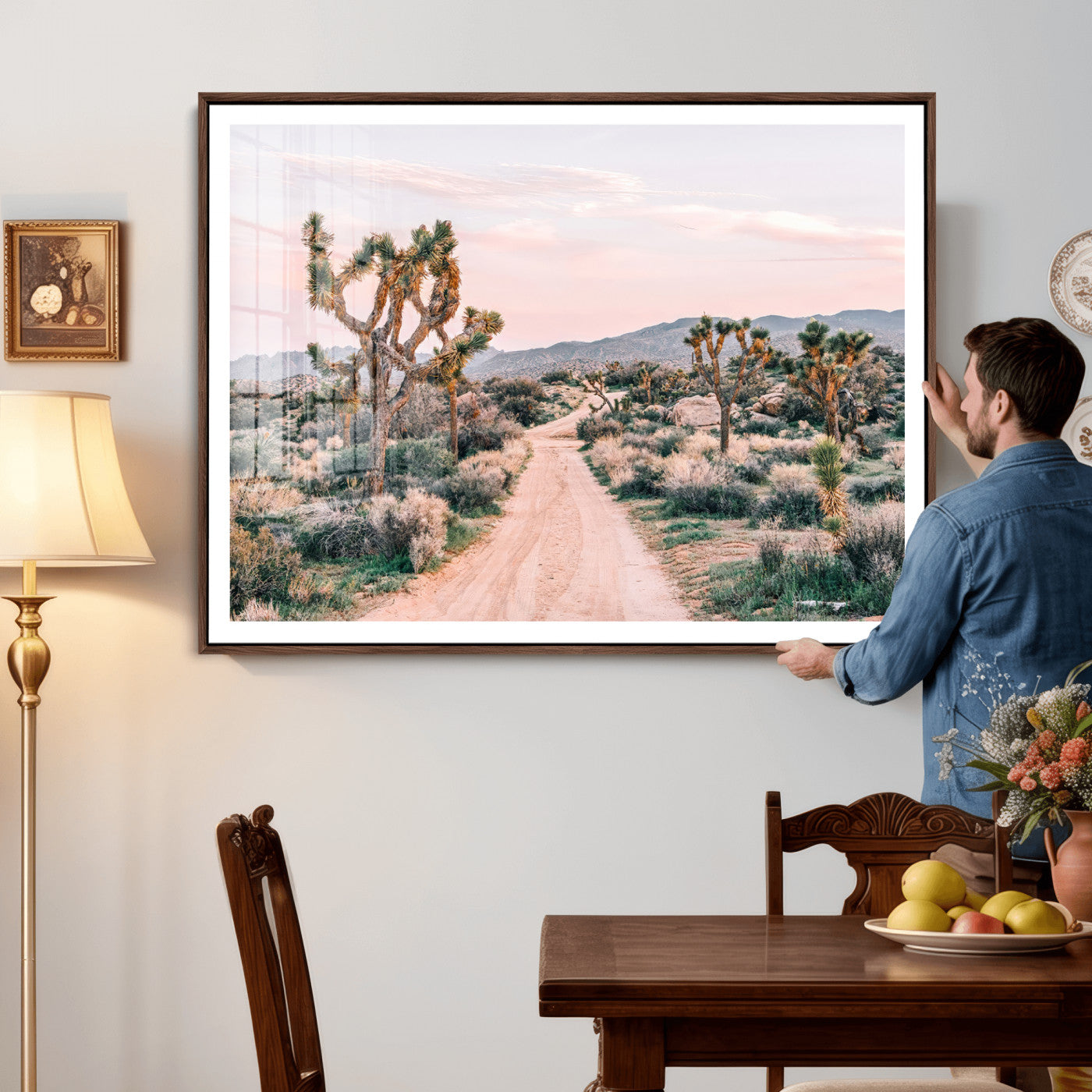 12540952-MGV-CV-36X24 - Desert Trail Wall Art – Canvas Print of Joshua Trees & Sunset Glow, Sandy Path Wilderness, Scenic Nature Escape Decor for Living Room, Office or Bedroom
