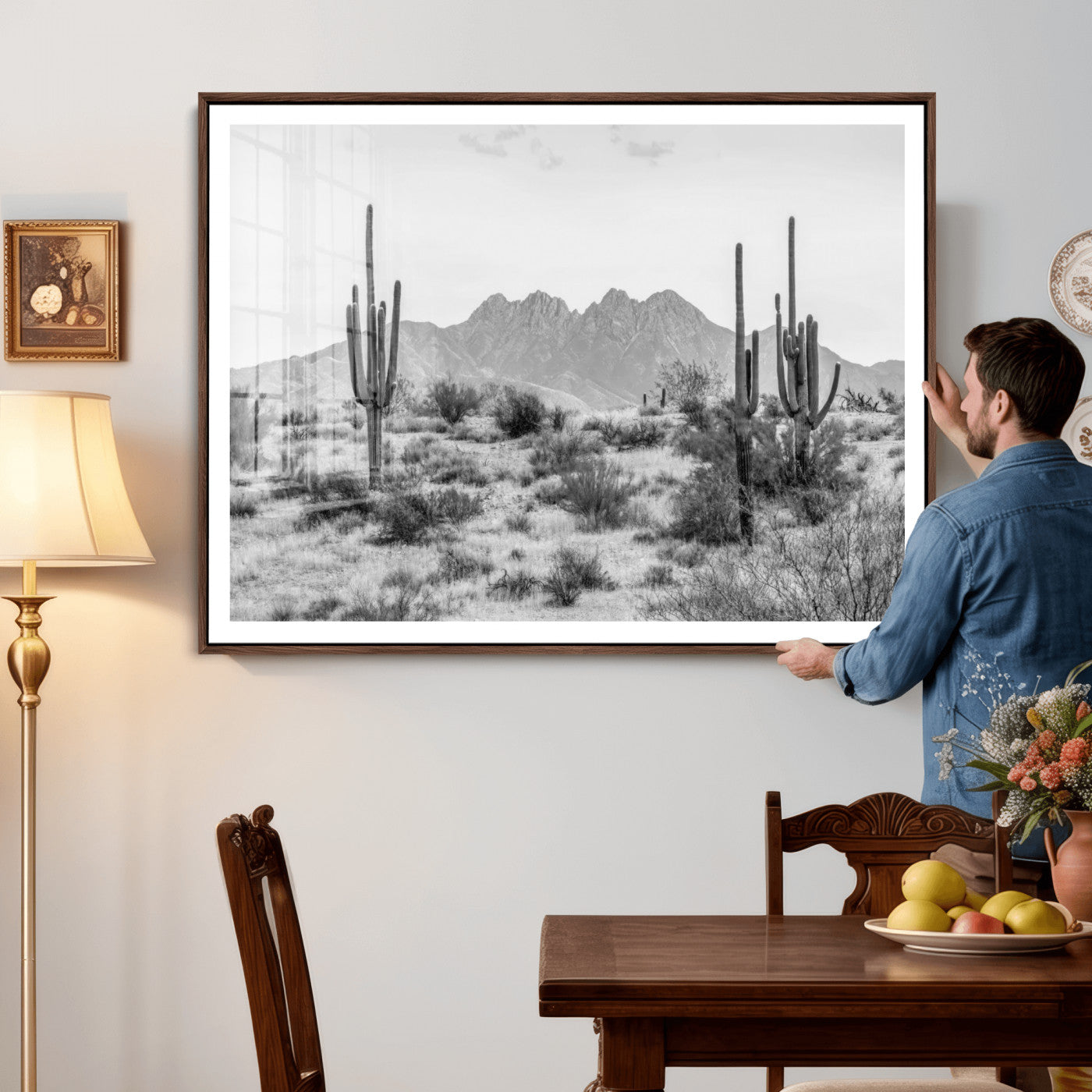 97436PHN-MGV-CV-36X24 - Black White Arizona Desert Canvas Wall Art Cactus Farmhouse Wall Art