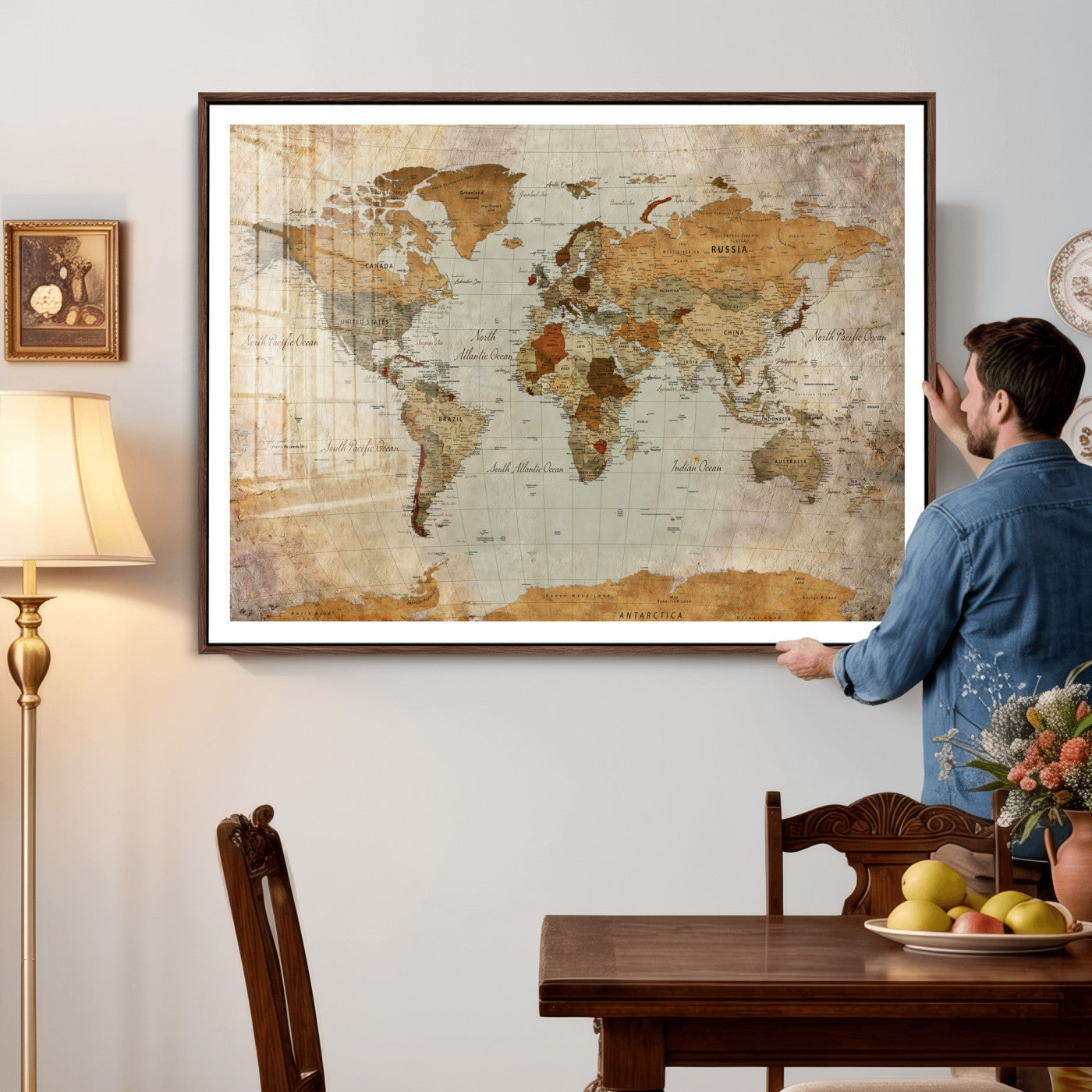 74176056-MGV-CV-36X24 - World Map Wall Art Canvas Print, Modern Decorative Framed Map Artwork Prints for Living Room, Office, Bedroom Wall Decor