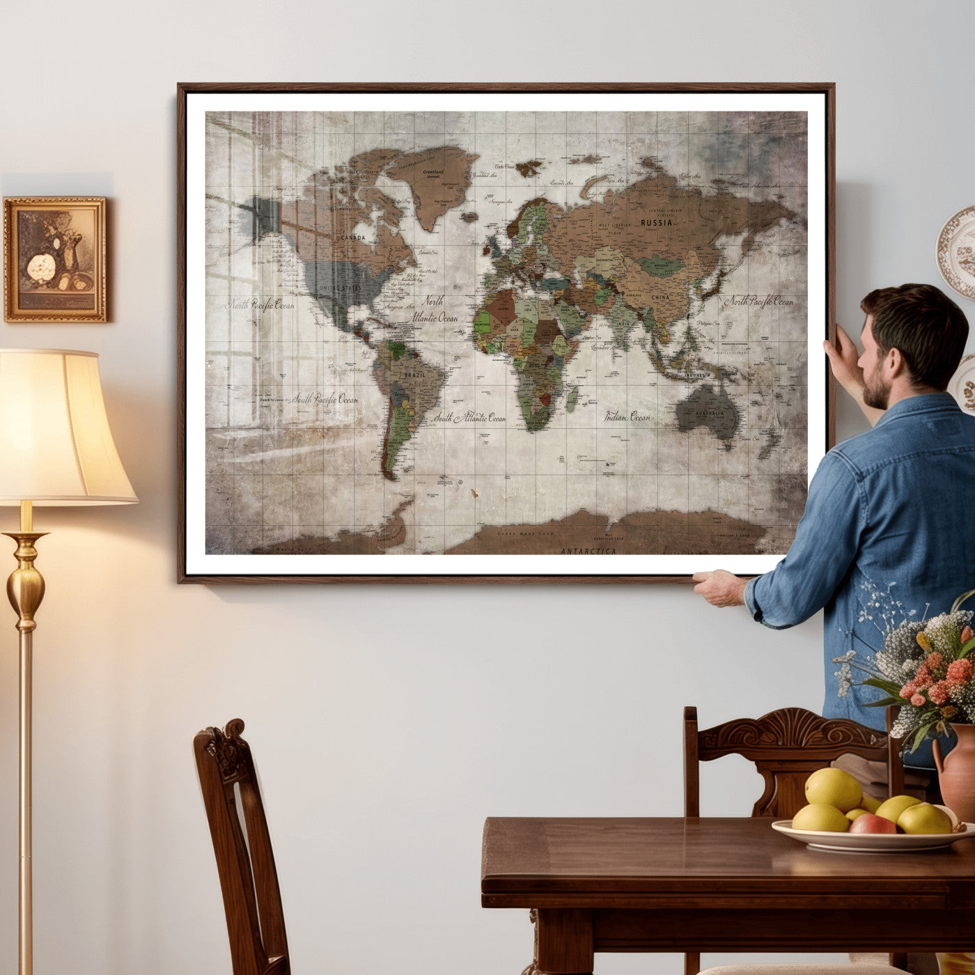 65393892-MGV-CV-36X24 - World Map Wall Art Canvas Print, Modern Decorative Framed Map Artwork Prints for Living Room, Office, Bedroom Wall Decor