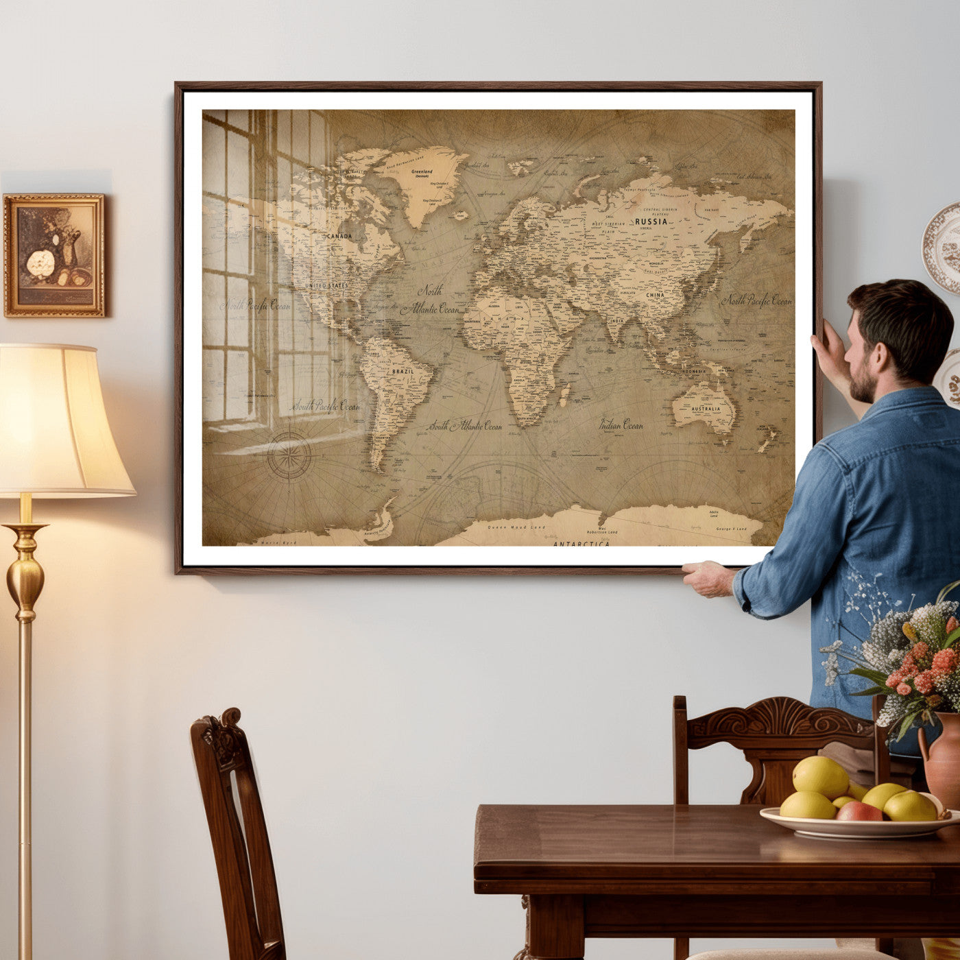 49946617-MGV-CV-36X24 - World Map Wall Art Canvas Print, Modern Decorative Framed Map Artwork Prints for Living Room, Office, Bedroom Wall Decor