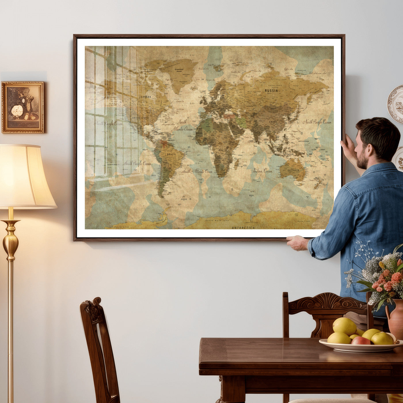 89356927-MGV-CV-36X24 - World Map Wall Art Canvas Print, Modern Decorative Framed Map Artwork Prints for Living Room, Office, Bedroom Wall Decor