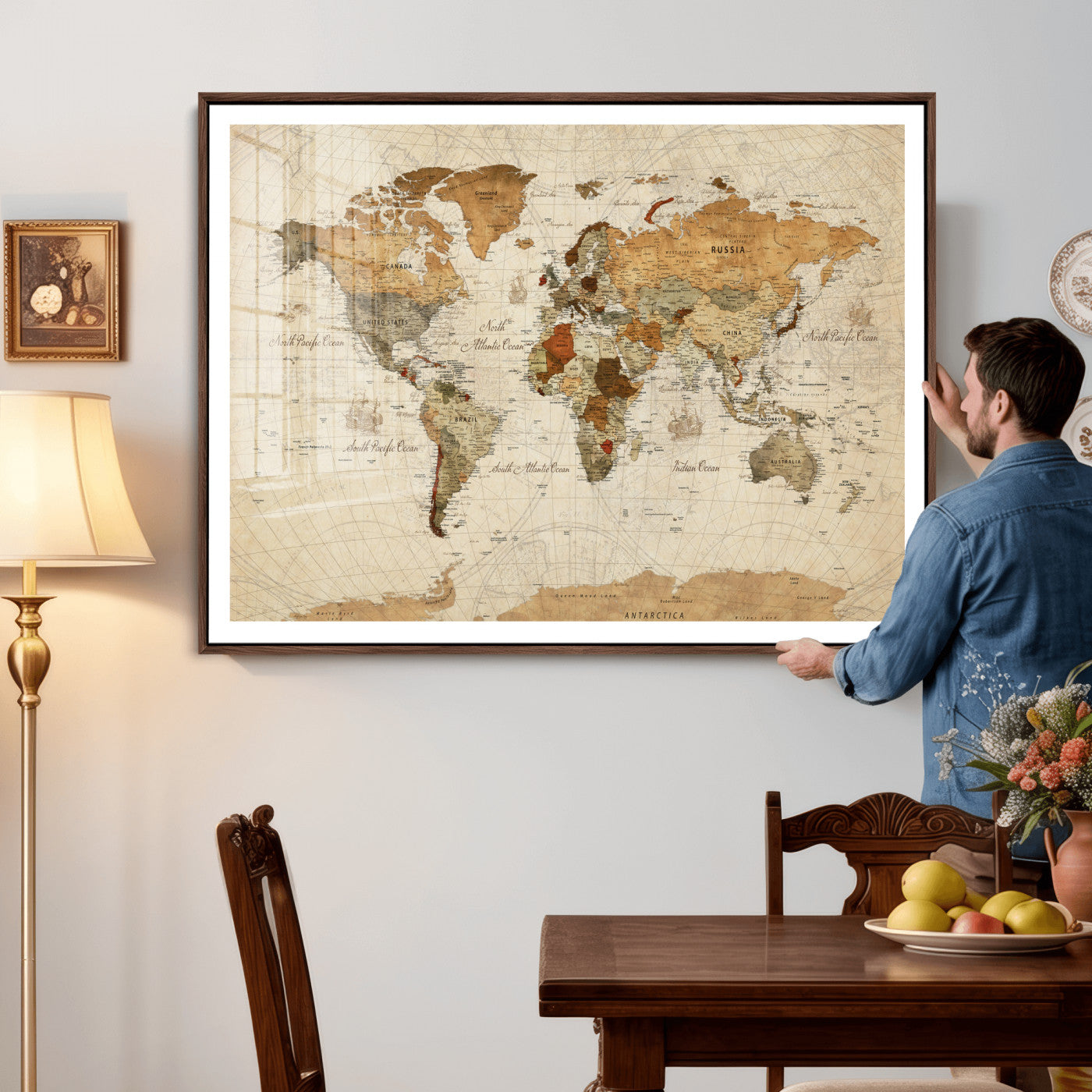 30704397-MGV-CV-36X24 - World Map Wall Art Canvas Print, Modern Decorative Framed Map Artwork Prints for Living Room, Office, Bedroom Wall Decor