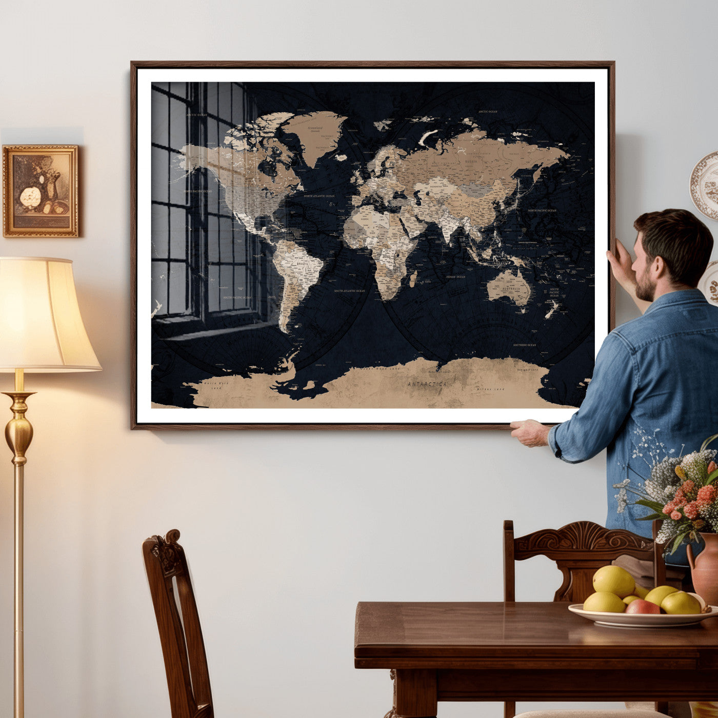 25812727-MGV-CV-36X24 - World Map Wall Art Canvas Print, Modern Decorative Framed Map Artwork Prints for Living Room, Office, Bedroom Wall Decor