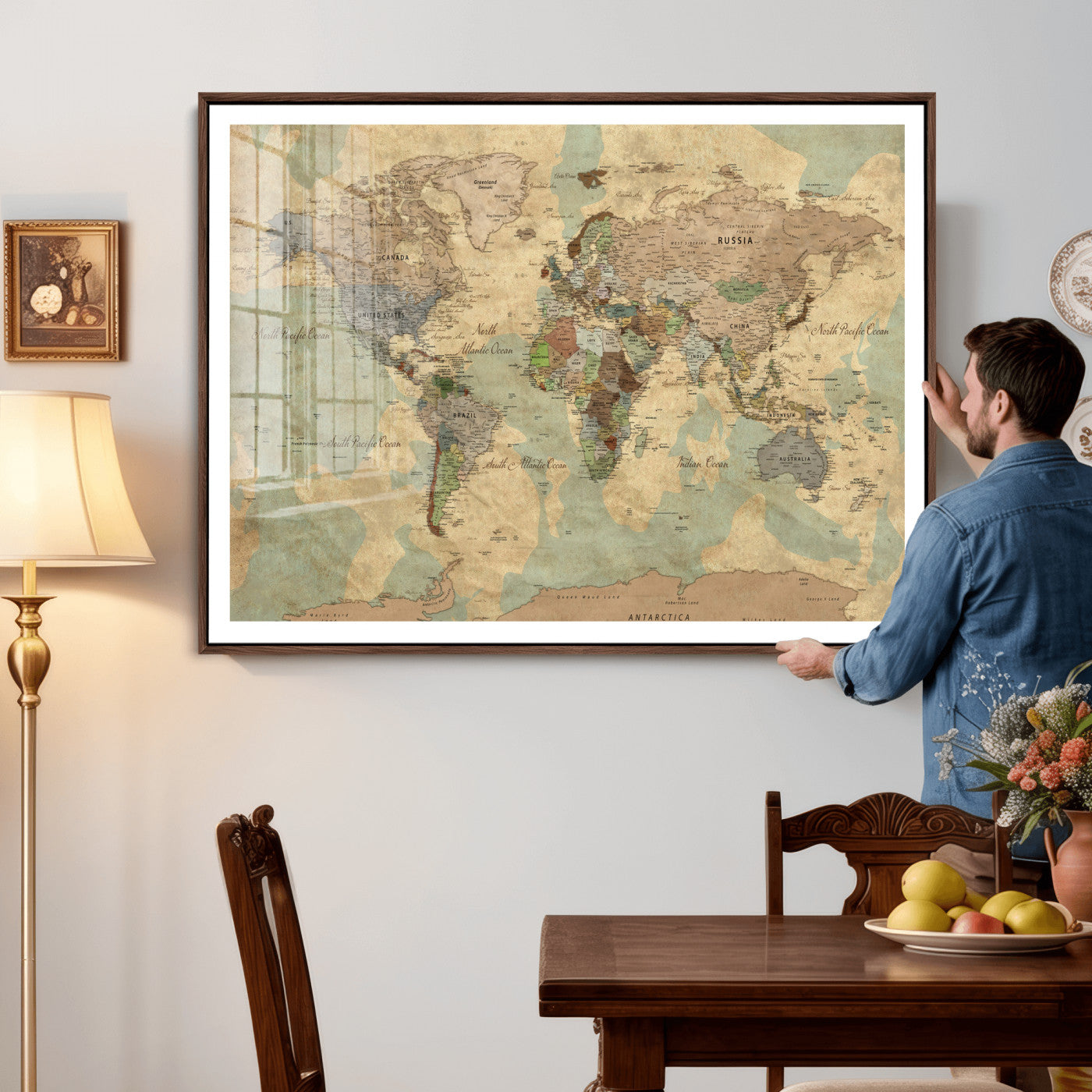 72396478-MGV-CV-36X24 - World Map Wall Art Canvas Print, Modern Decorative Framed Map Artwork Prints for Living Room, Office, Bedroom Wall Decor