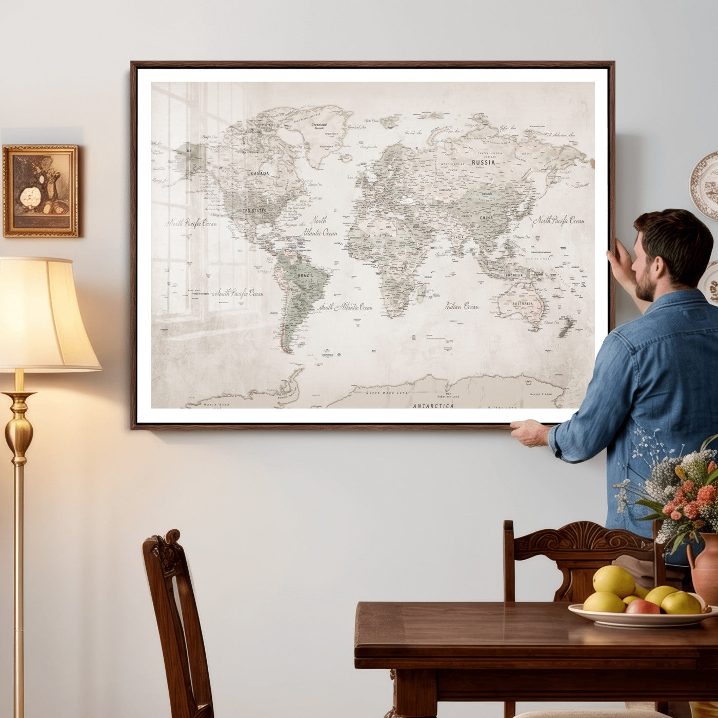 90355419-MGV-CV-36X24 - World Map Wall Art Canvas Print, Modern Decorative Framed Map Artwork Prints for Living Room, Office, Bedroom Wall Decor