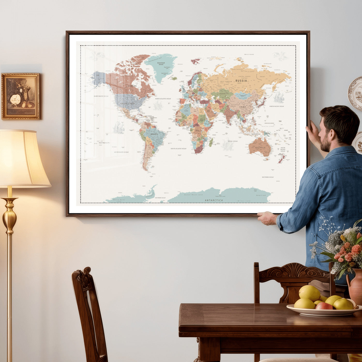 63447567-MGV-CV-36X24 - World Map Wall Art Canvas Print, Modern Decorative Framed Map Artwork Prints for Living Room, Office, Bedroom Wall Decor