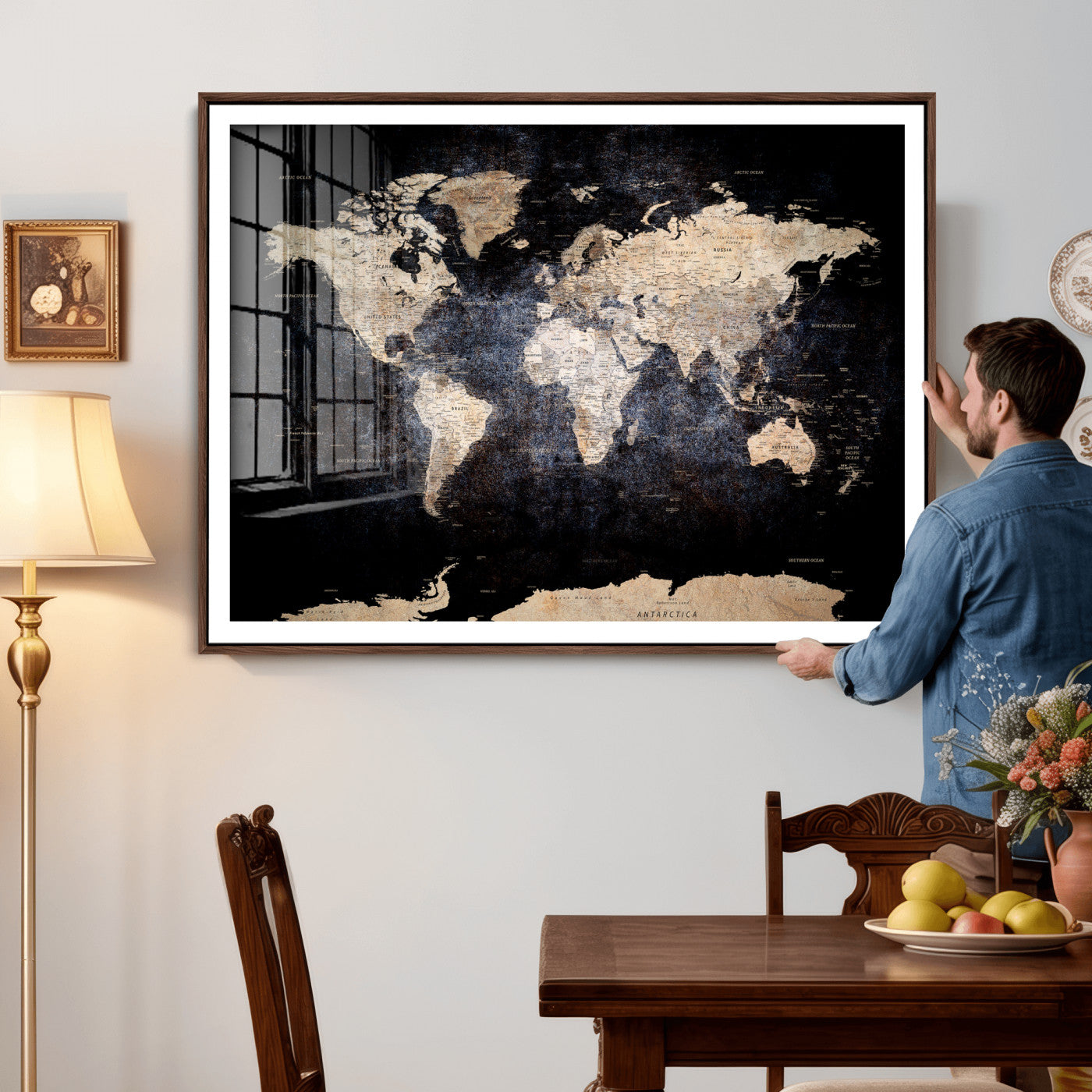 56713386-MGV-CV-36X24 - World Map Wall Art Canvas Print, Modern Decorative Framed Map Artwork Prints for Living Room, Office, Bedroom Wall Decor
