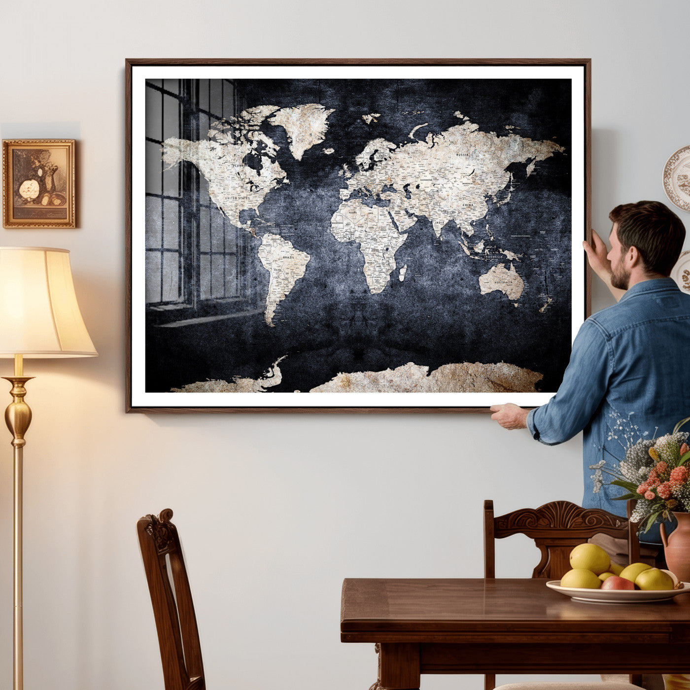41193404-MGV-CV-36X24 - World Map Wall Art Canvas Print, Modern Decorative Framed Map Artwork Prints for Living Room, Office, Bedroom Wall Decor