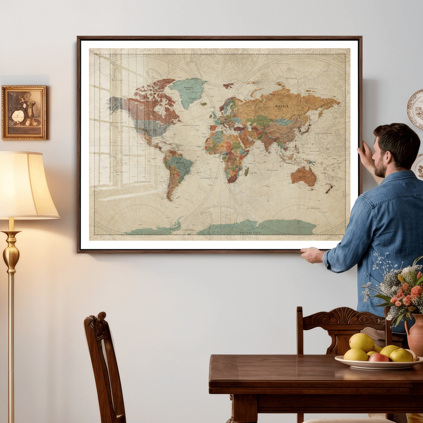 74172497-MGV-CV-36X24 - World Map Wall Art Canvas Print, Modern Decorative Framed Map Artwork Prints for Living Room, Office, Bedroom Wall Decor