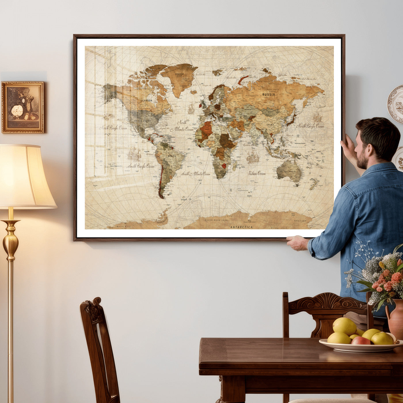29684537-MGV-CV-36X24 - World Map Wall Art Canvas Print, Modern Decorative Framed Map Artwork Prints for Living Room, Office, Bedroom Wall Decor