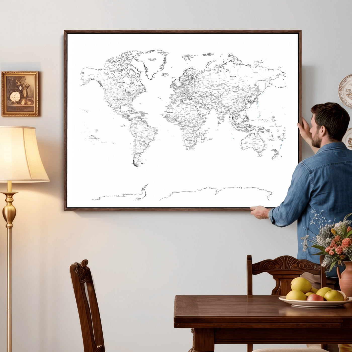 21002736-MGV-CV-36X24 - World Map Wall Art Canvas Print, Modern Decorative Framed Map Artwork Prints for Living Room, Office, Bedroom Wall Decor