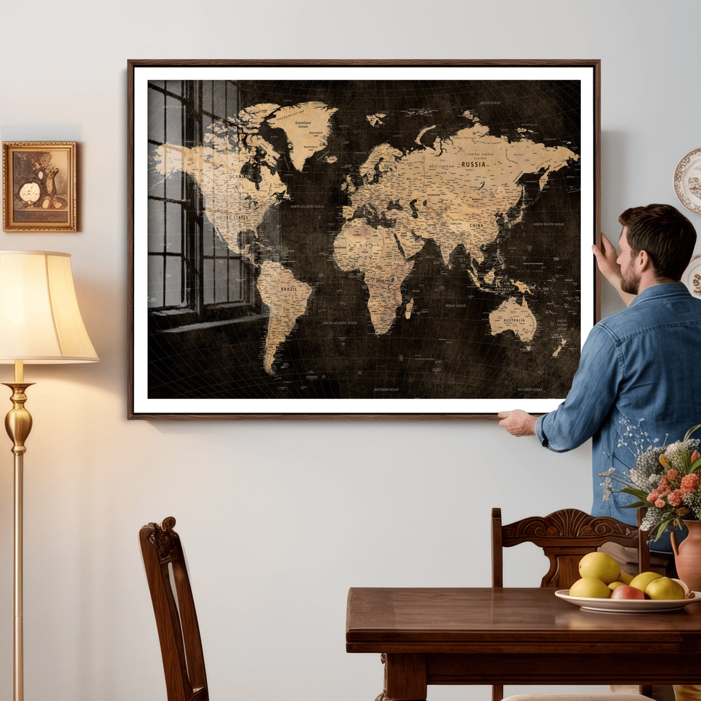 15118265-MGV-CV-36X24 - World Map Wall Art Canvas Print, Modern Decorative Framed Map Artwork Prints for Living Room, Office, Bedroom Wall Decor
