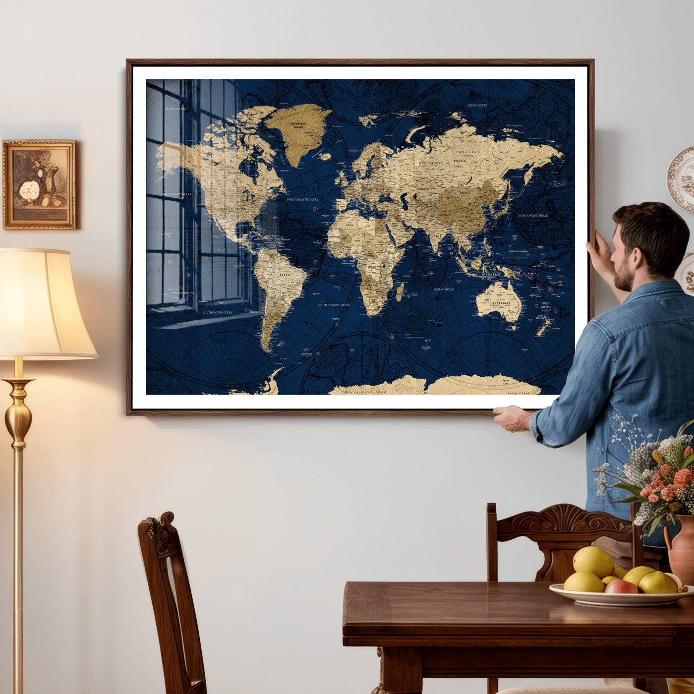 54770746-MGV-CV-36X24 - World Map Wall Art Canvas Print, Modern Decorative Framed Map Artwork Prints for Living Room, Office, Bedroom Wall Decor