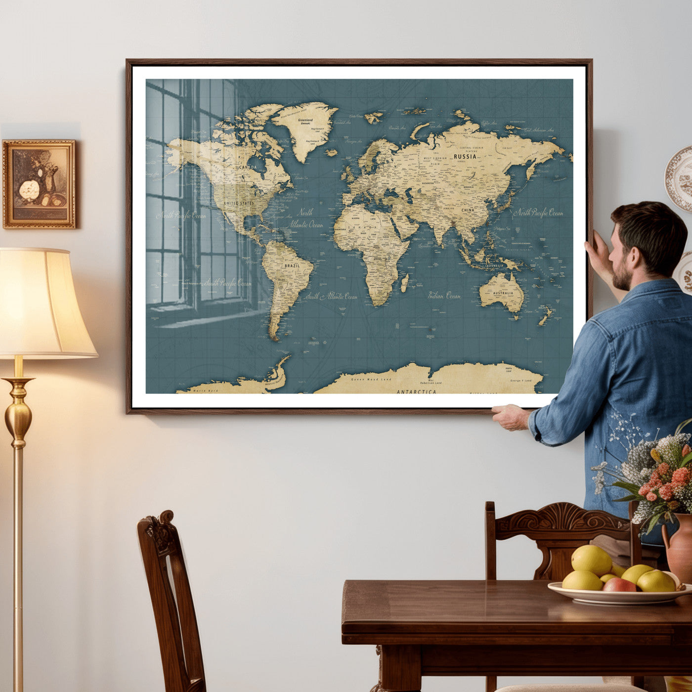 99599383-MGV-CV-36X24 - World Map Wall Art Canvas Print, Modern Decorative Framed Map Artwork Prints for Living Room, Office, Bedroom Wall Decor