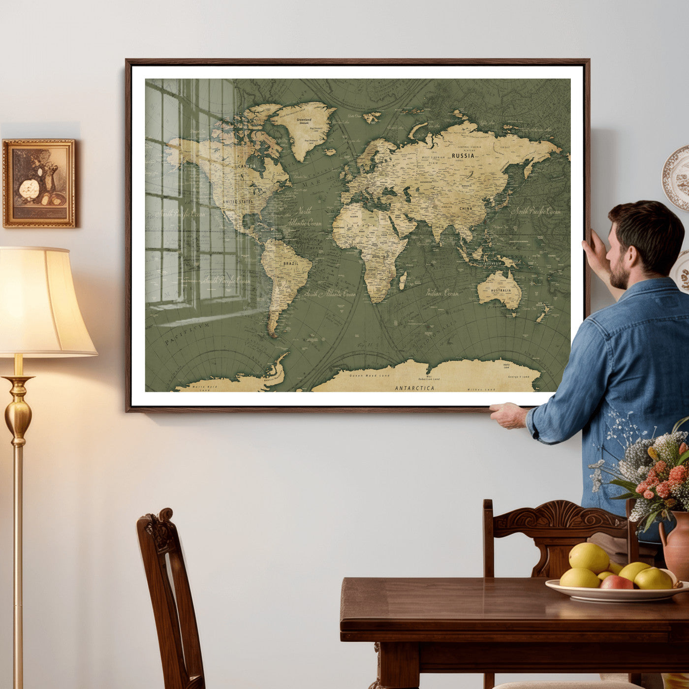 75846040-MGV-CV-36X24 - World Map Wall Art Canvas Print, Modern Decorative Framed Map Artwork Prints for Living Room, Office, Bedroom Wall Decor