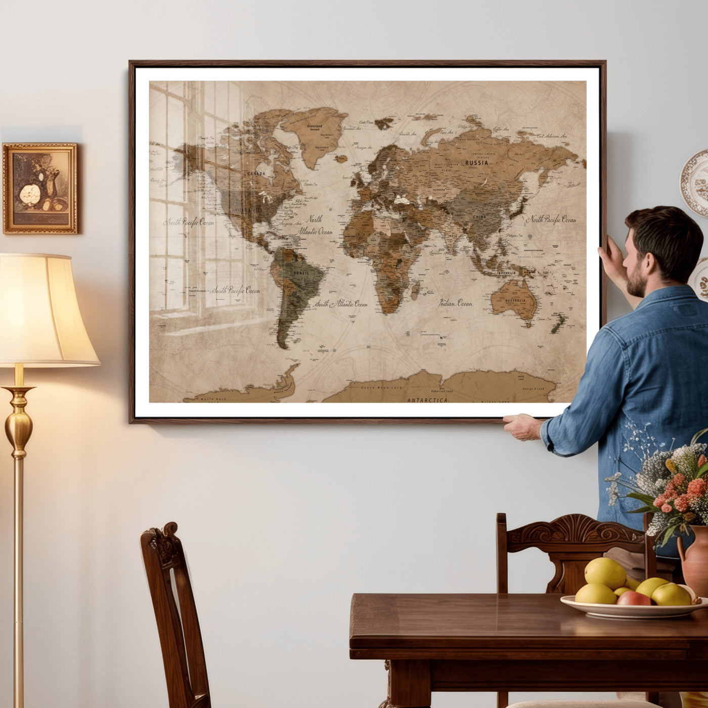 40064188-MGV-CV-36X24 - World Map Wall Art Canvas Print, Modern Decorative Framed Map Artwork Prints for Living Room, Office, Bedroom Wall Decor