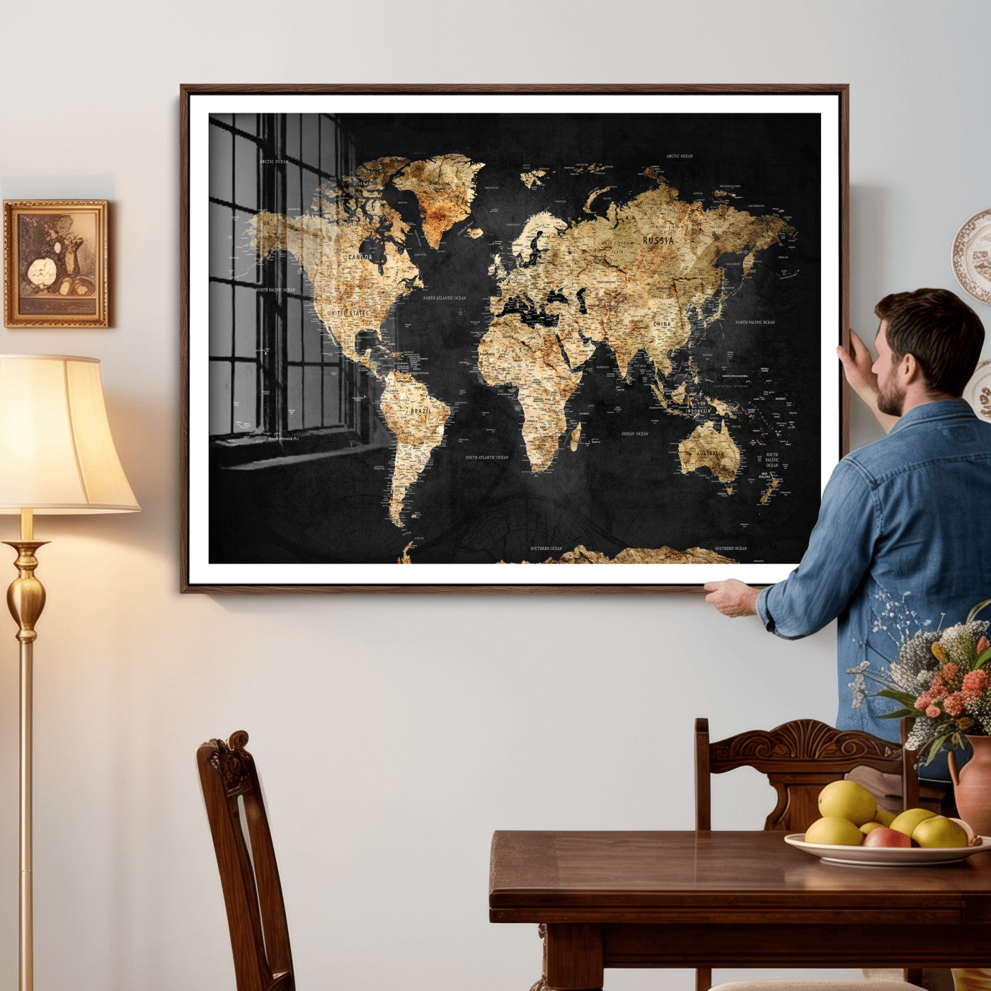 23568589-MGV-CV-36X24 - World Map Wall Art Canvas Print, Modern Decorative Framed Map Artwork Prints for Living Room, Office, Bedroom Wall Decor