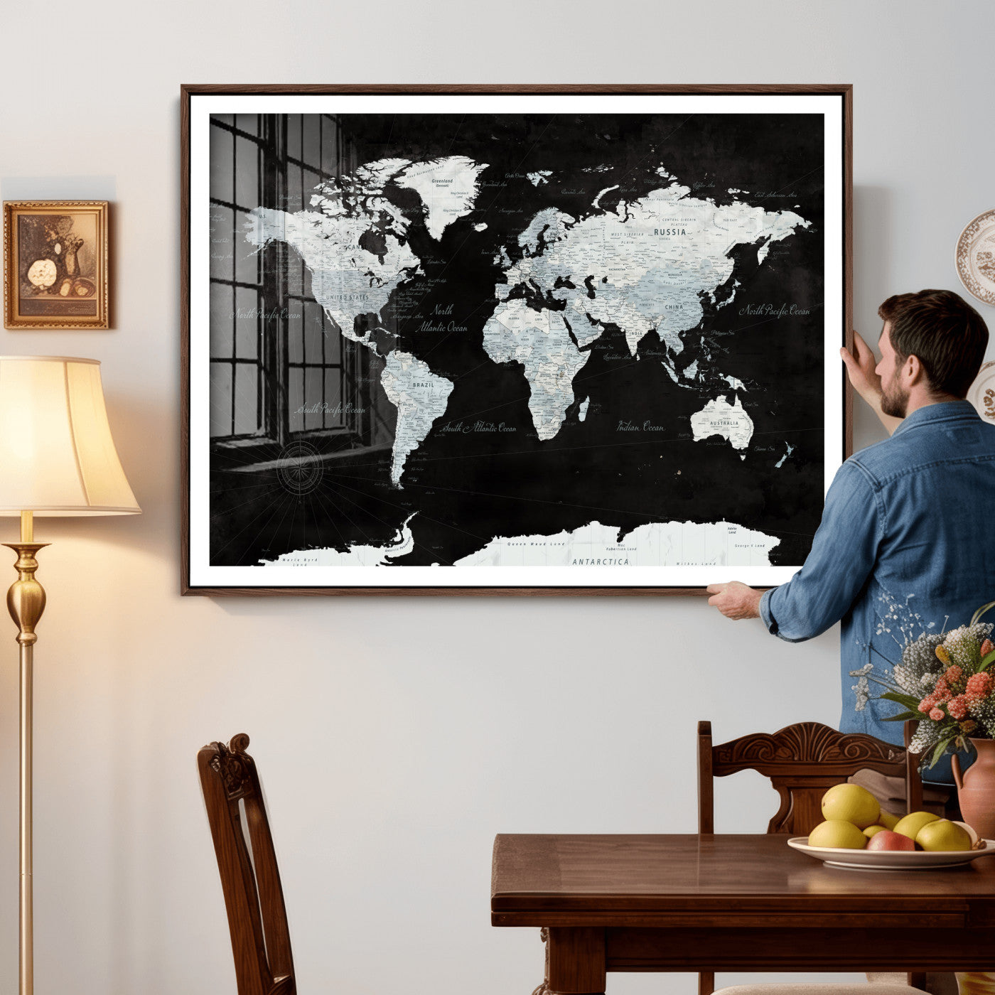 28664806-MGV-CV-36X24 - World Map Wall Art Canvas Print, Modern Decorative Framed Map Artwork Prints for Living Room, Office, Bedroom Wall Decor