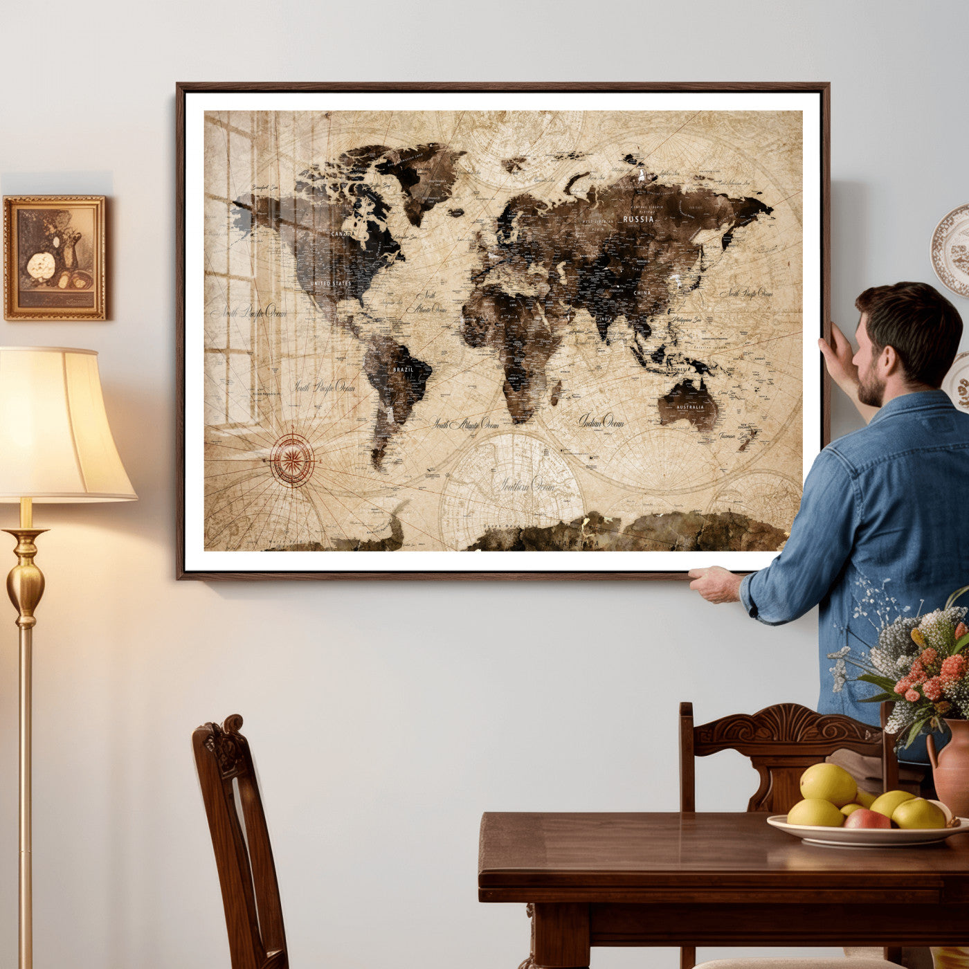 47657418-MGV-CV-36X24 - World Map Wall Art Canvas Print, Modern Decorative Framed Map Artwork Prints for Living Room, Office, Bedroom Wall Decor