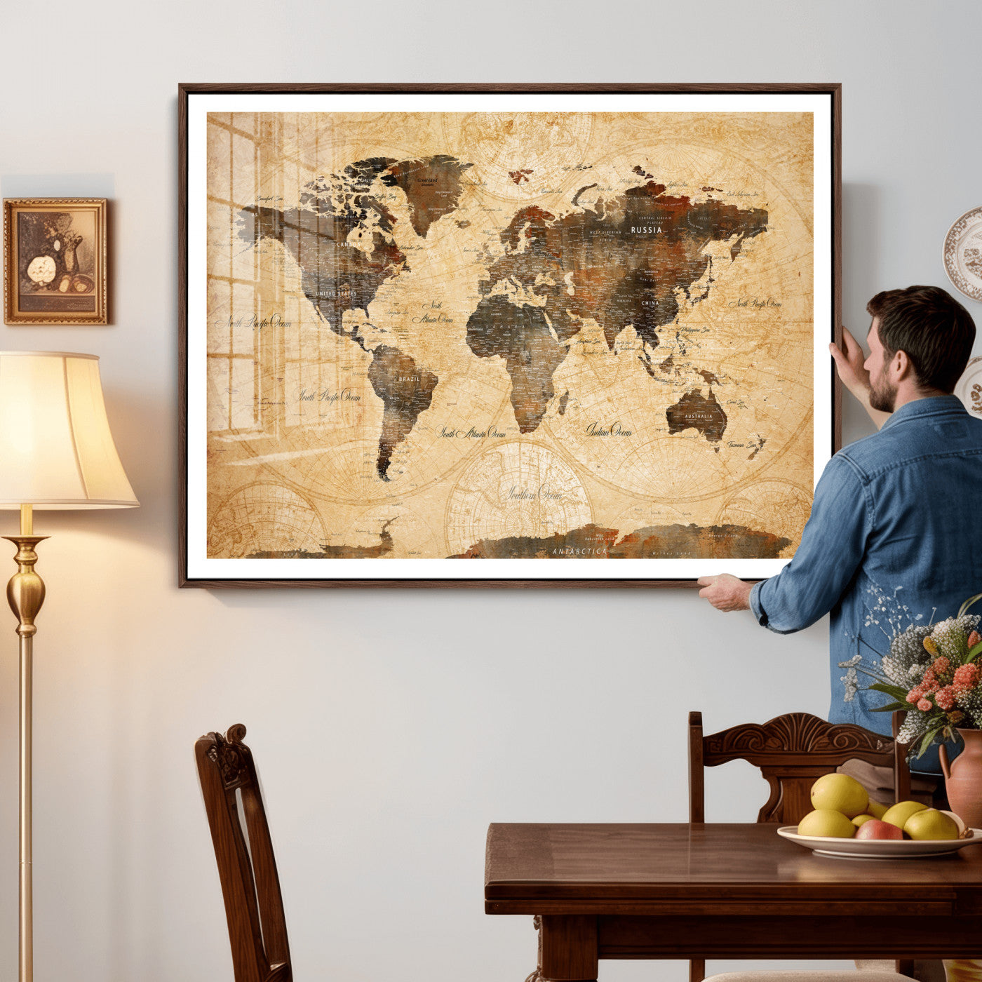 63156625-MGV-CV-36X24 - World Map Wall Art Canvas Print, Modern Decorative Framed Map Artwork Prints for Living Room, Office, Bedroom Wall Decor