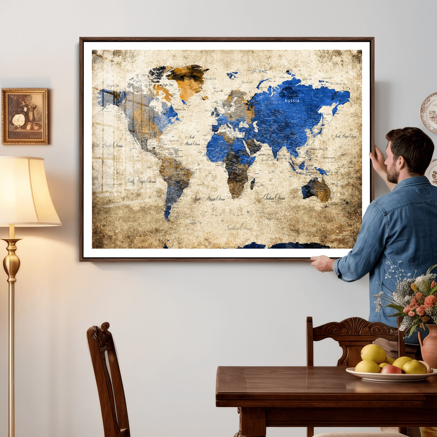 27314341-MGV-CV-36X24 - World Map Wall Art Canvas Print, Modern Decorative Framed Map Artwork Prints for Living Room, Office, Bedroom Wall Decor