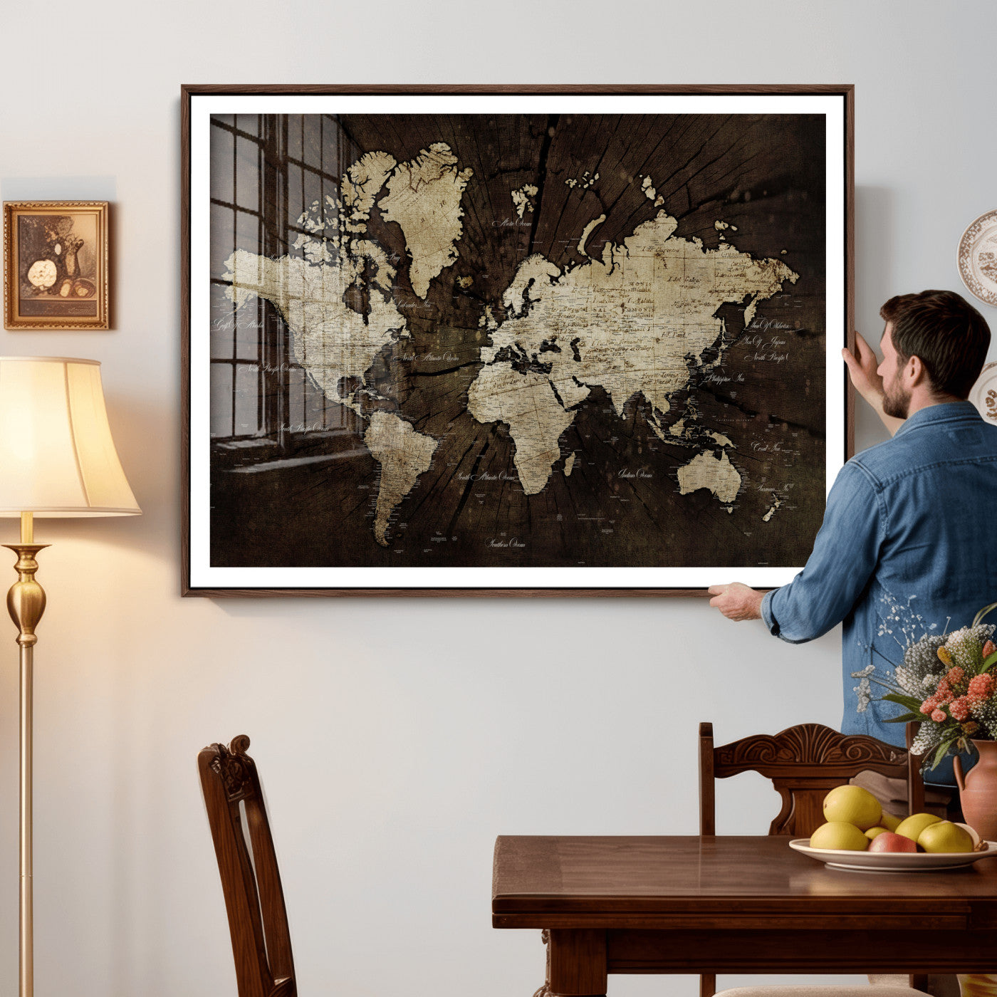 40991509-MGV-CV-36X24 - World Map Wall Art Canvas Print, Modern Decorative Framed Map Artwork Prints for Living Room, Office, Bedroom Wall Decor