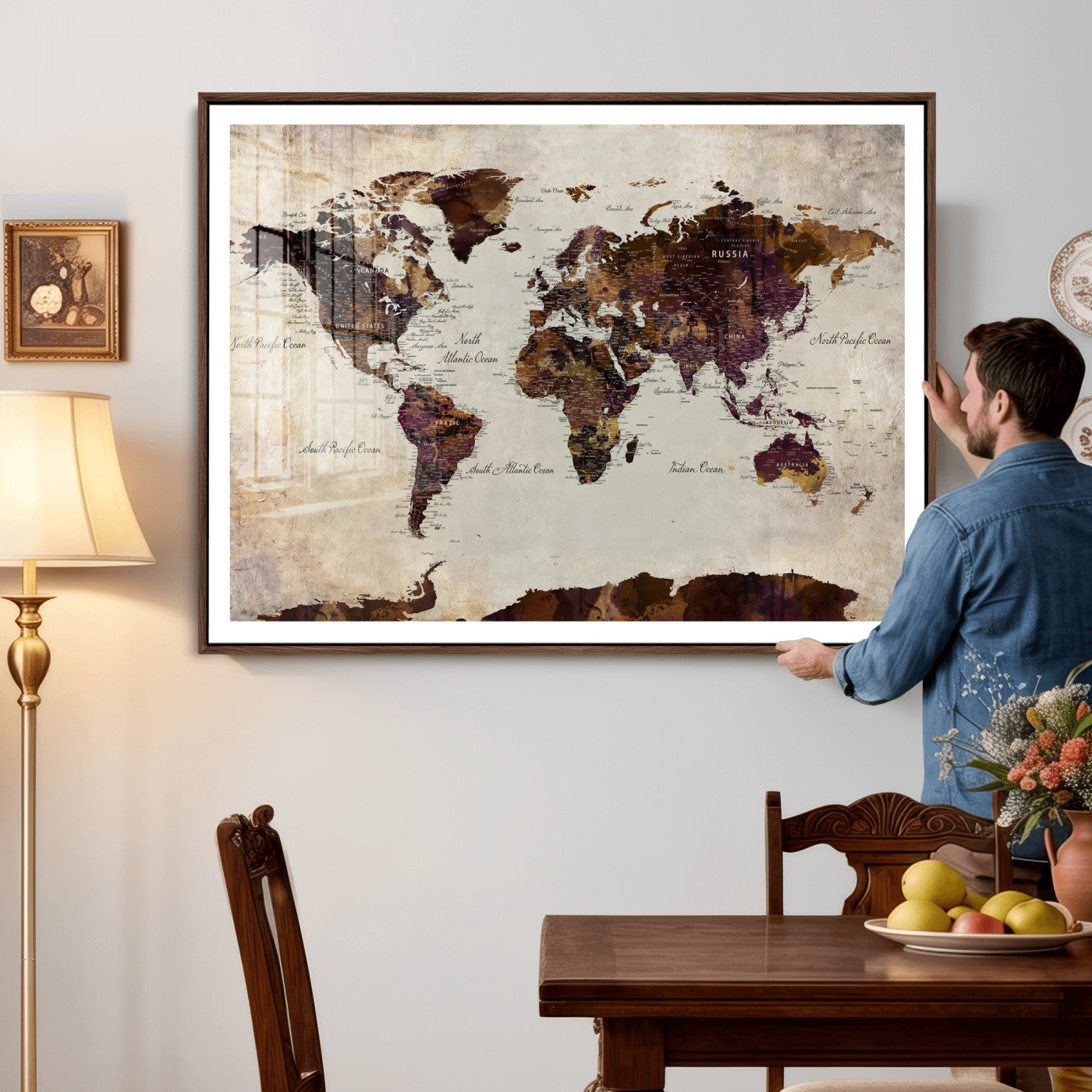 50611123-MGV-CV-36X24 - World Map Canvas Triptych – Colorful Global Wall Art for Living Rooms, Offices, and Study Spaces