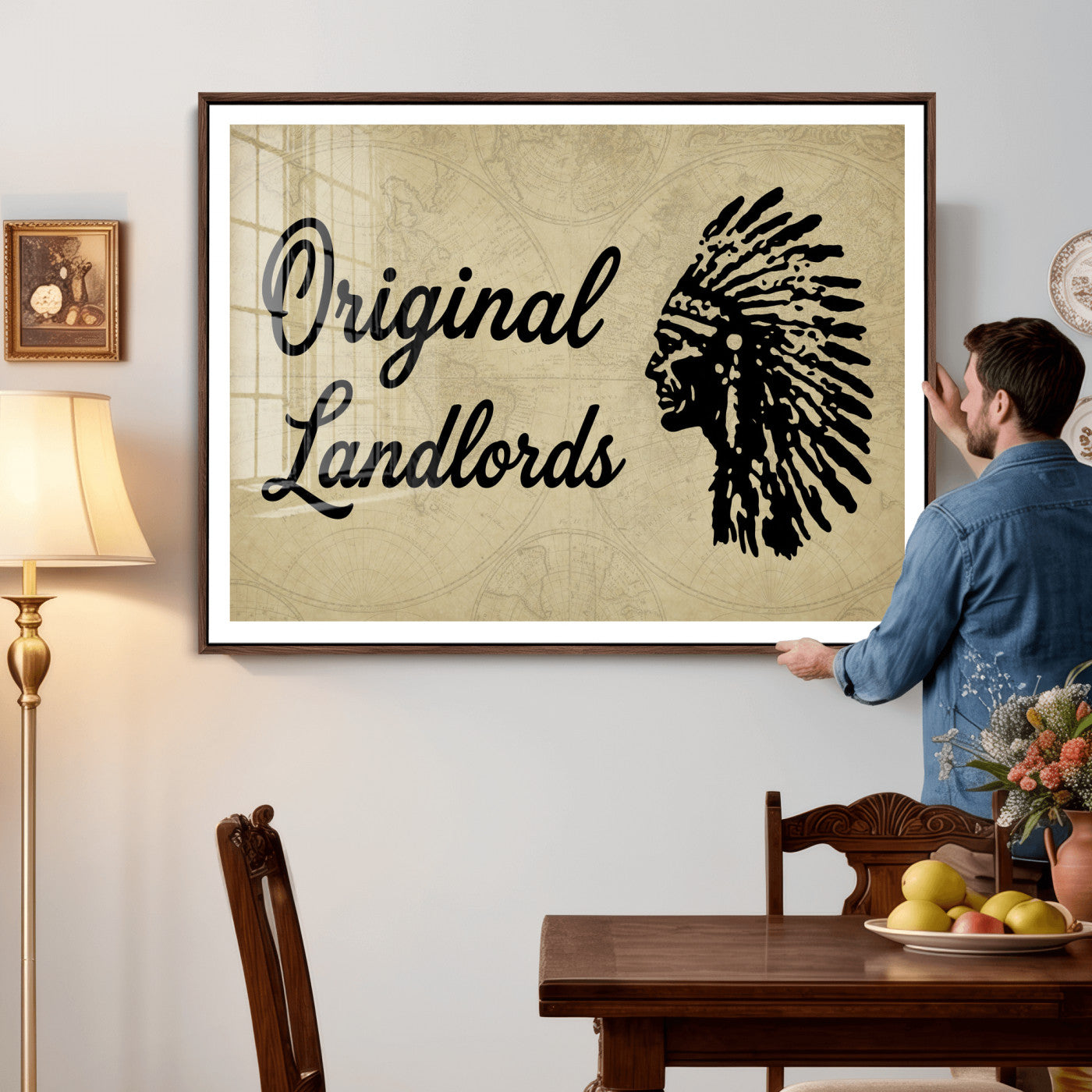 56844712-MGV-CV-36X24 - Original Landlords Wall Art Canvas Print, Native American Silhouette Artwork, Framed Wall Art Ready to Hang