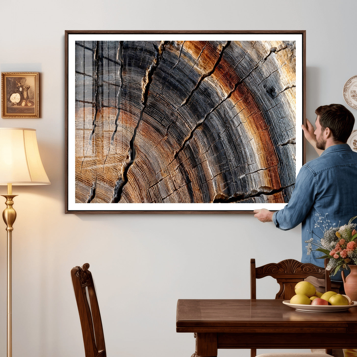 92693966E-MGV-CV-36X24 - Framed Large Abstract Wood Grain Canvas Print, Tree Ring Pattern Wall Art, Framed Canvas Ready to Hang