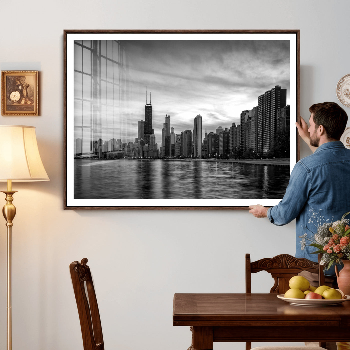 74552581-MGV-CV-36X24 - Chicago Wall Art Canvas Print, Chicago City Downtown Night Cityscape Print for Modern Urban Wall Decor