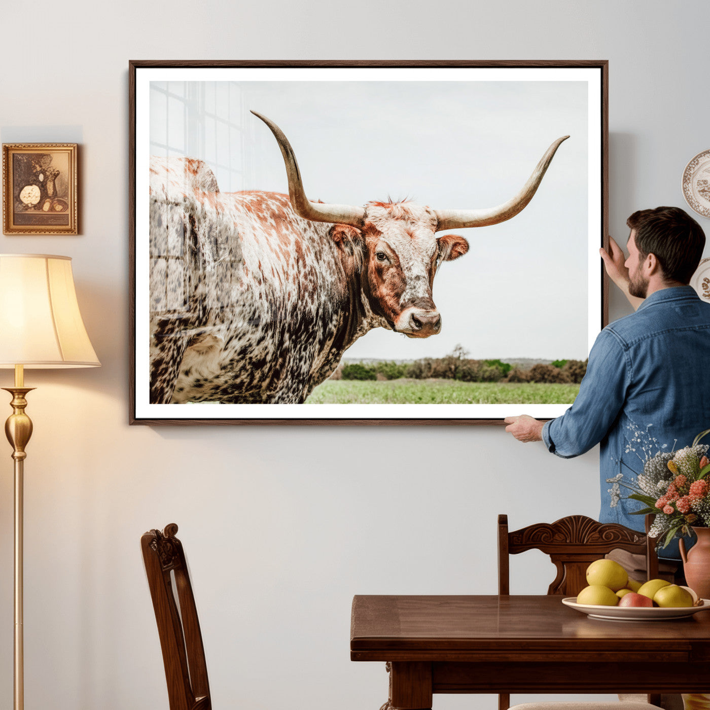 66606054-MGV-CV-36X24 - Texas Longhorn Bull Wall Art Canvas Print – Rustic Western Cattle Photography Artwork Print for Farmhouse, Ranch, Cabin, and Western Home Decor