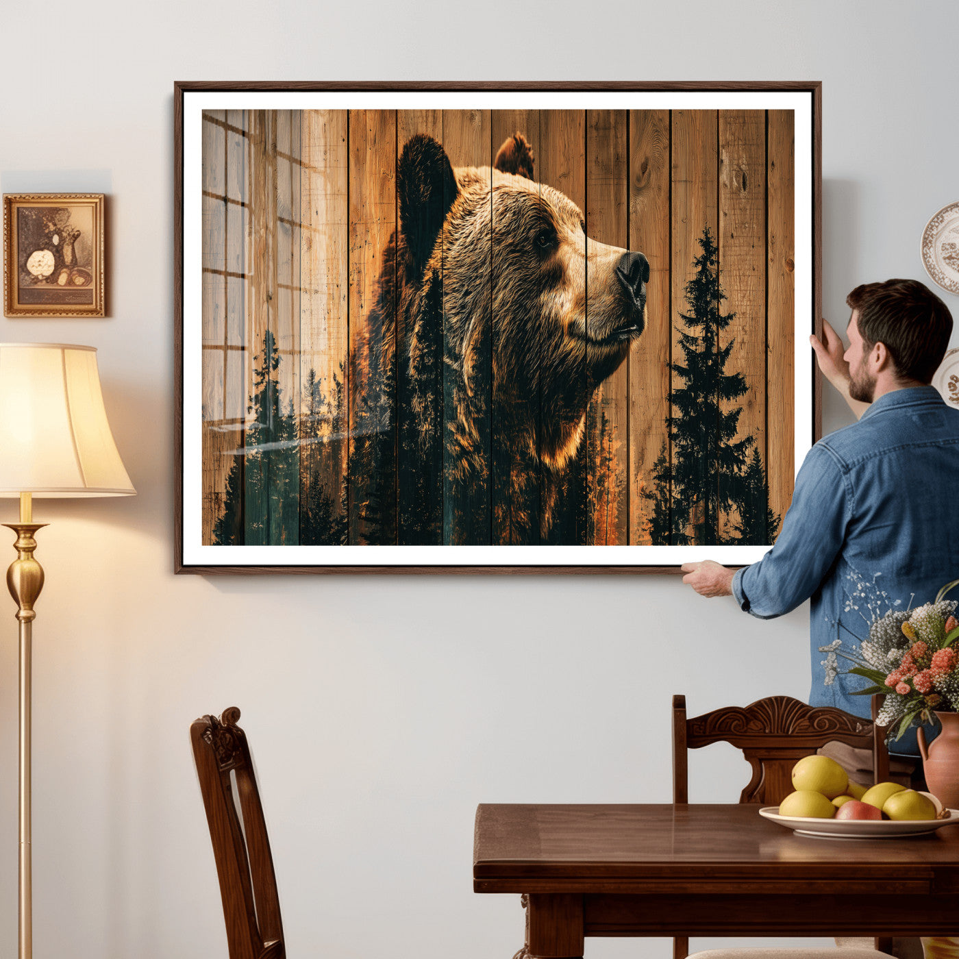 31552198-MGV-CV-36X24 - Rustic Bear Wall Art Canvas Print – Woodland Wildlife Artwork Print for Cabin, Lodge, and Farmhouse Home Decor
