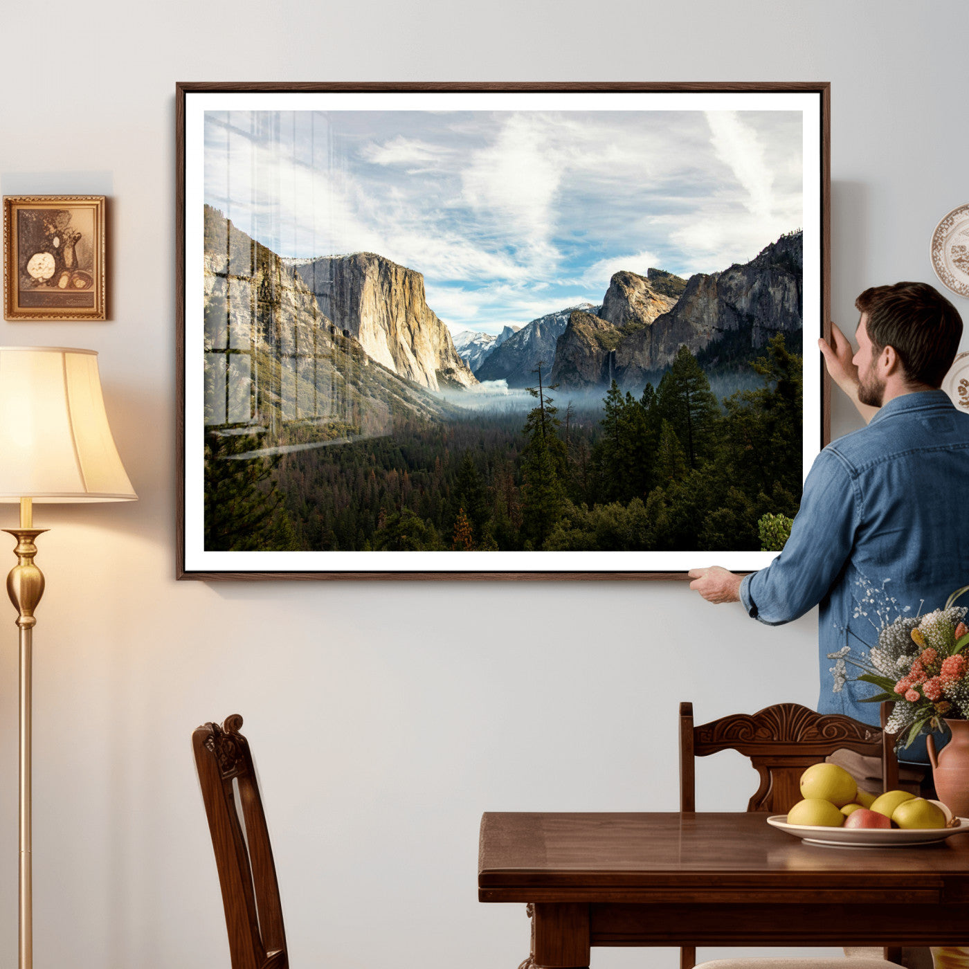 15089394-MGV-CV-36X24 - Yosemite Valley Mountain Landscape Wall Art Canvas Print, Granite Cliff Forest Valley Canvas Print, California National Park Scenic Art Printing