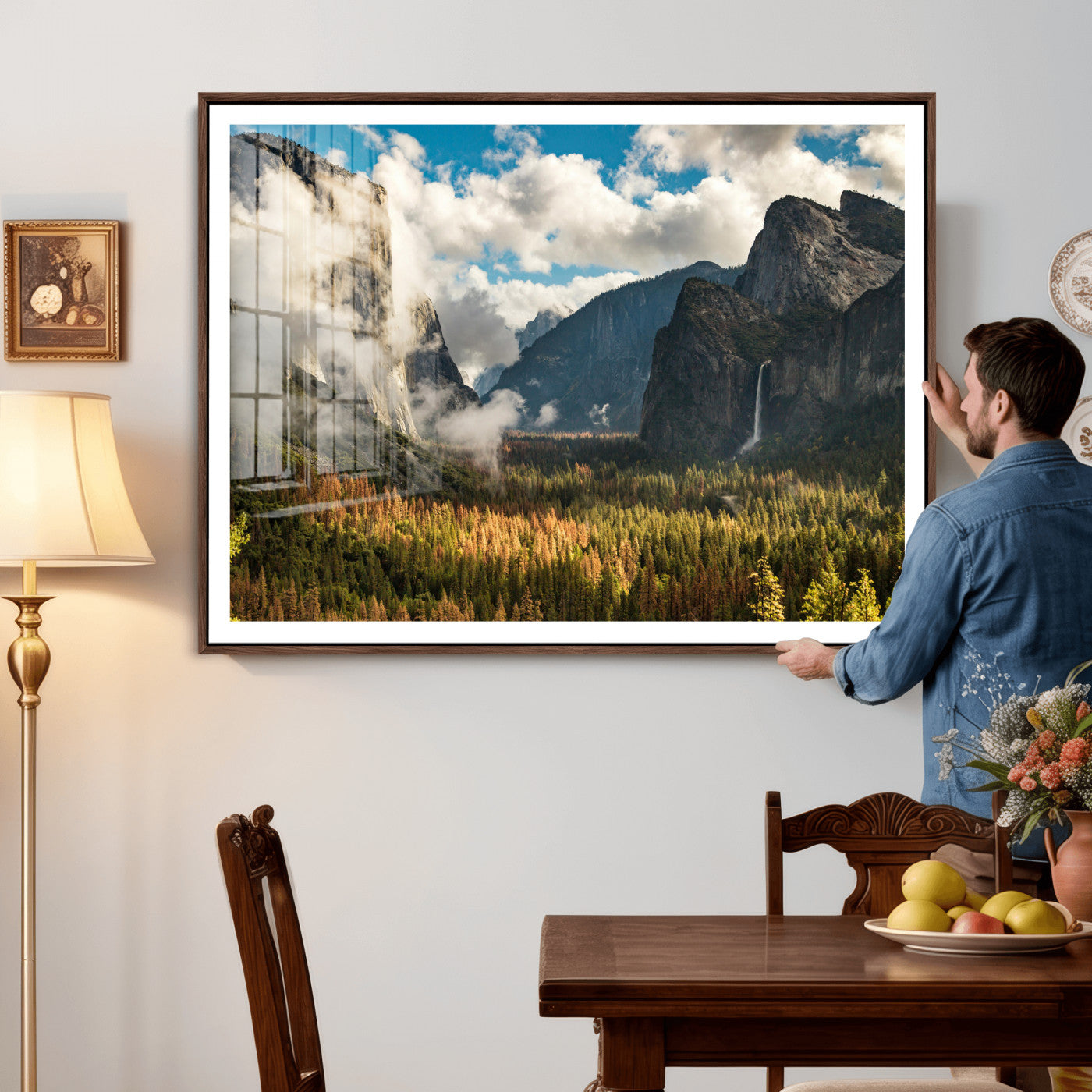 18271001-MGV-CV-36X24 - Yosemite Valley River Landscape Wall Art Canvas Print, Granite Cliffs Forest River Canvas Print, California National Park Moody Scenic Art Printi