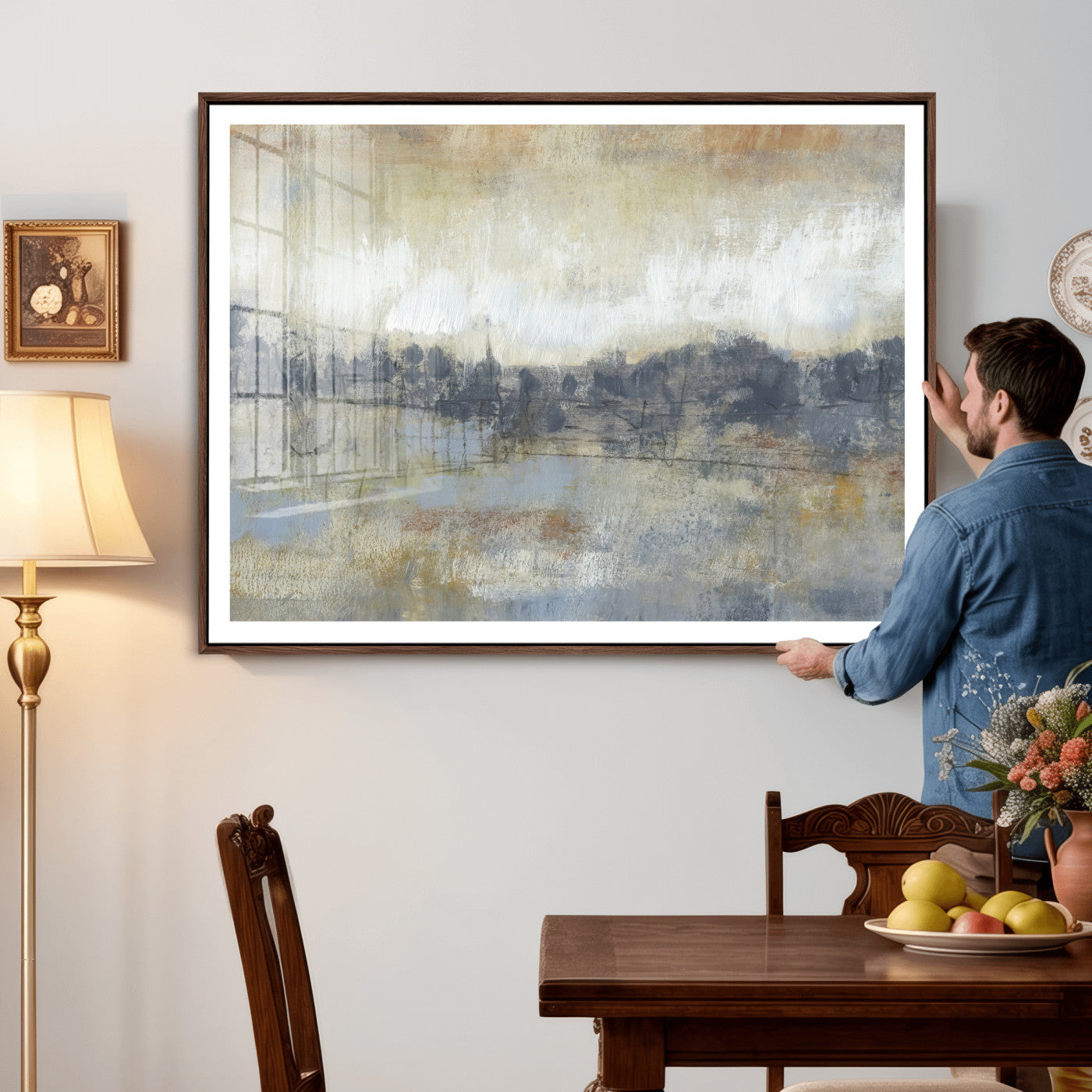 73973590-MGV-CV-36X24 - Abstract Neutral Landscape Painting Wall Art Canvas Print, Modern Minimal Texture Horizon Canvas Print, Beige Gray Contemporary Abstract Art Printing