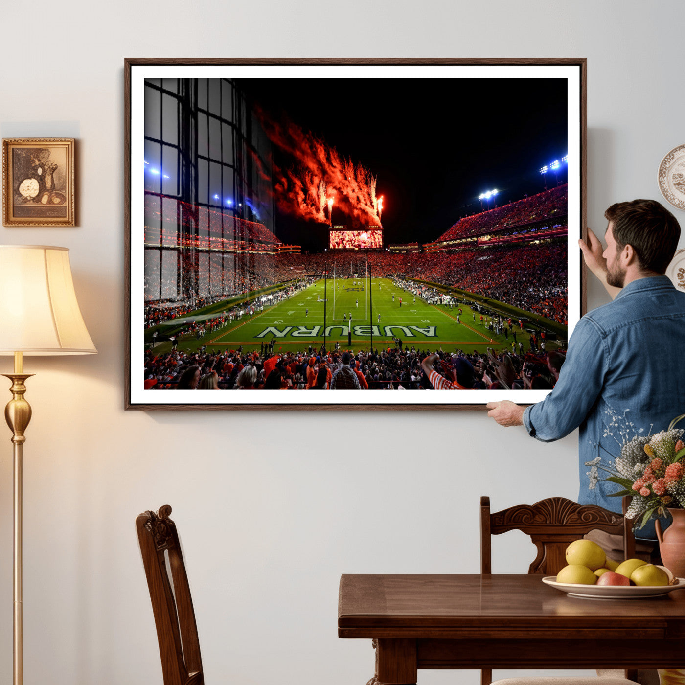 81918884-MGV-CV-36X24 - Auburn Stadium Wall Art Canvas Print, College Football Night Game Crowd, Jordan Hare Stadium Artwork