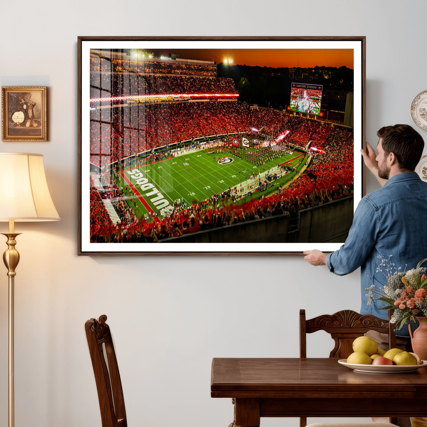 48894104-MGV-CV-36X24 - Georgia Bulldogs Stadium Wall Art Canvas Print, Sanford Stadium Night Game Panorama, College Football Crowd Wall Decor
