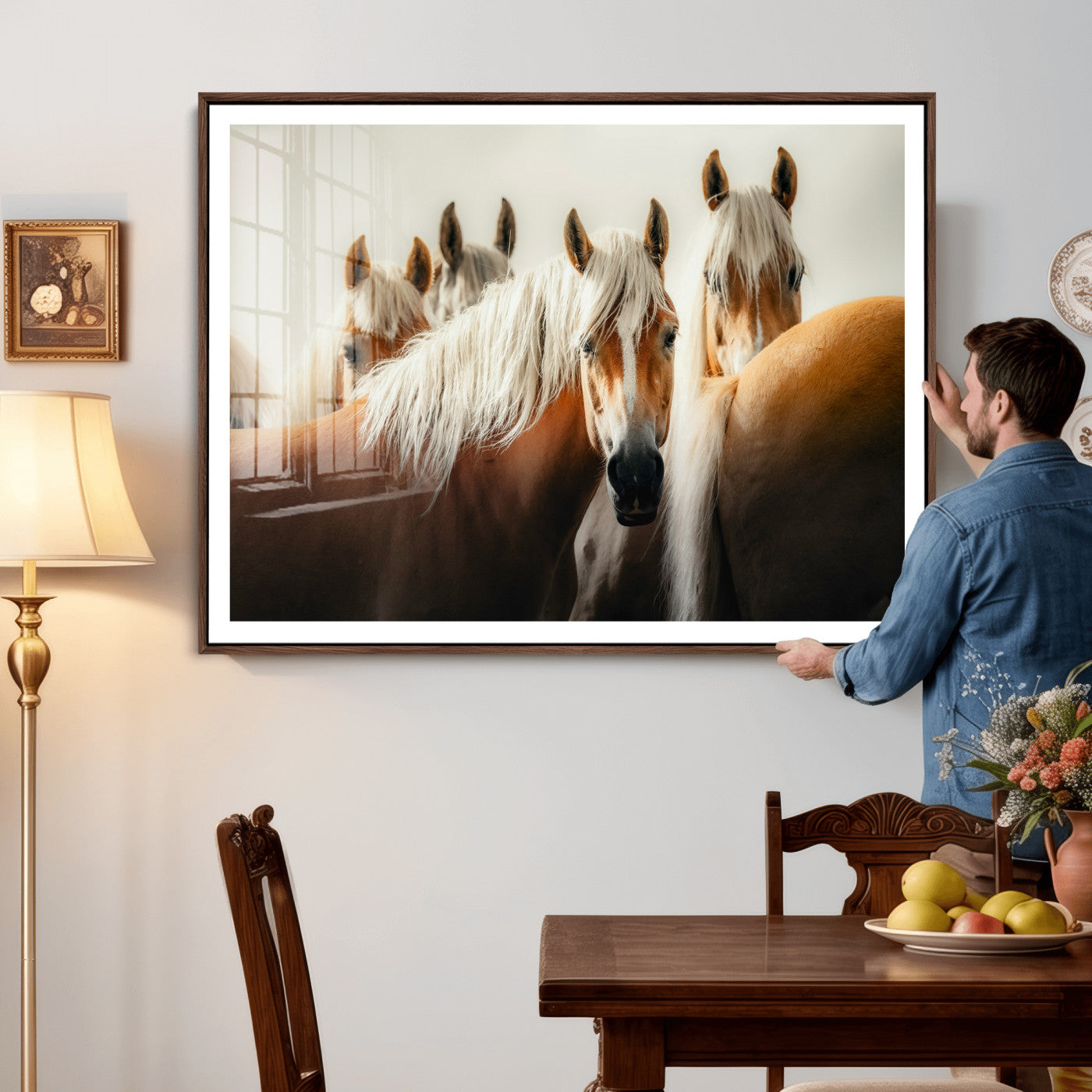 71904941-MGV-CV-36X24 - Wild Horse Herd Wall Art Canvas Print, Natural Horse Portrait Nature Wall Decor for Living Room and Office