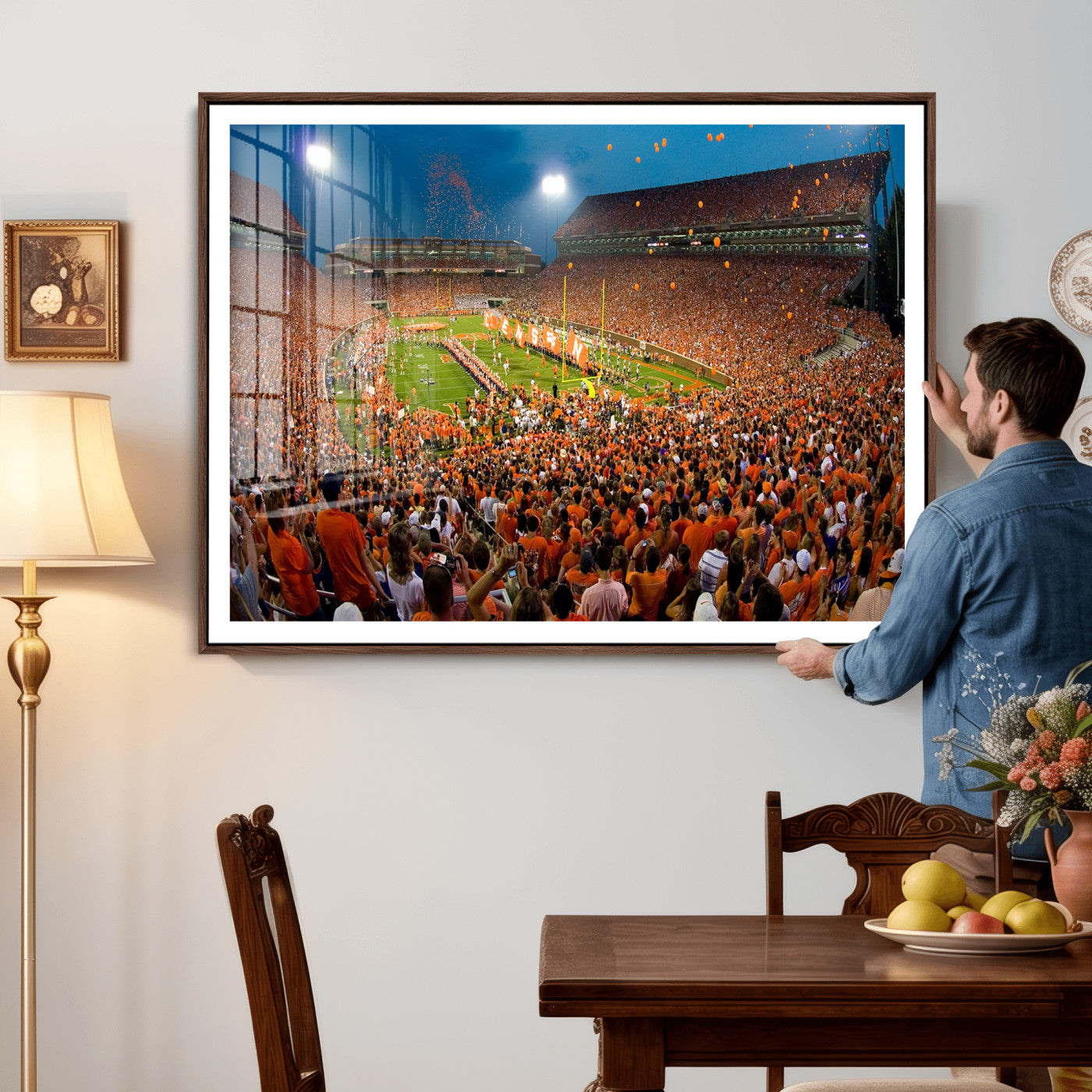 42850097-MGV-CV-36X24 - Clemson Tigers Memorial Stadium Wall Art Canvas Print, Death Valley Football Stadium Artwork, Packed Game Night Crowd Scene