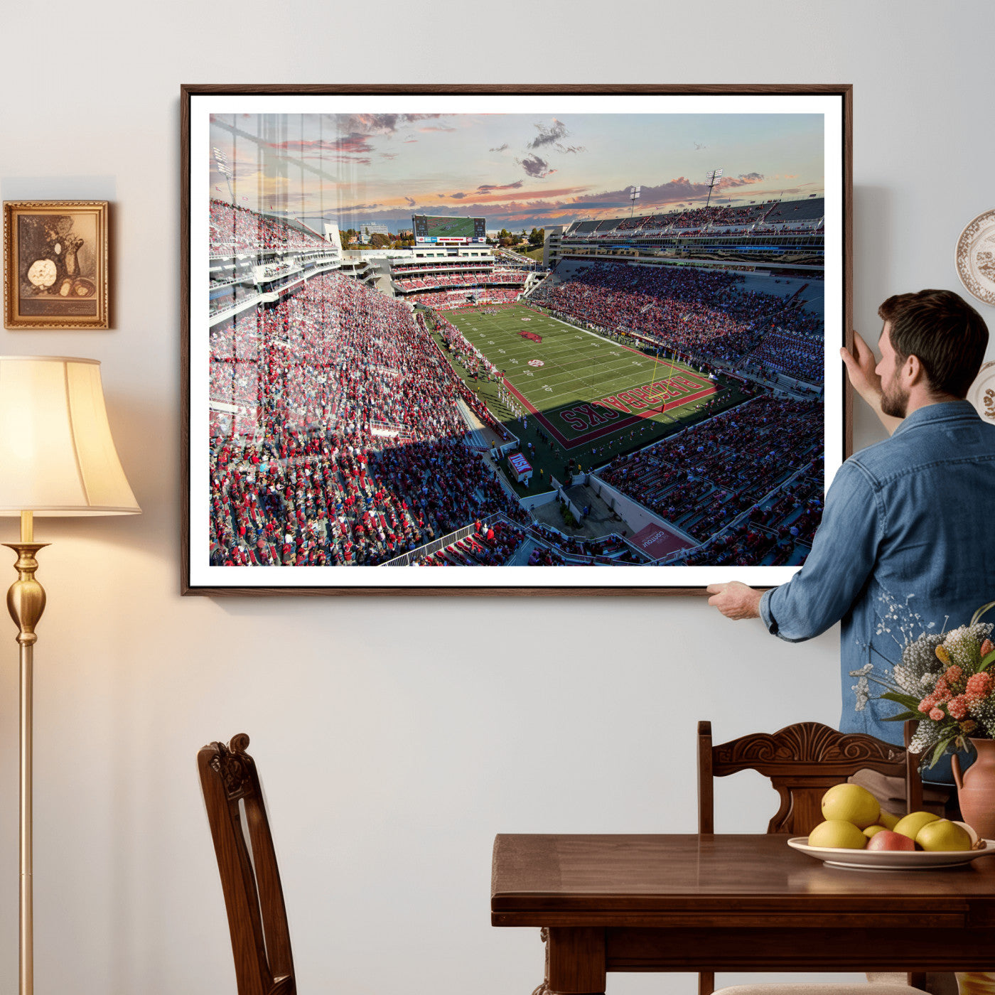 46571211-MGV-CV-36X24 - Donald W. Reynolds Razorback Stadium Wall Art Canvas Print – Arkansas Razorbacks Football Artwork for Home, Office, and Sports Room Decor