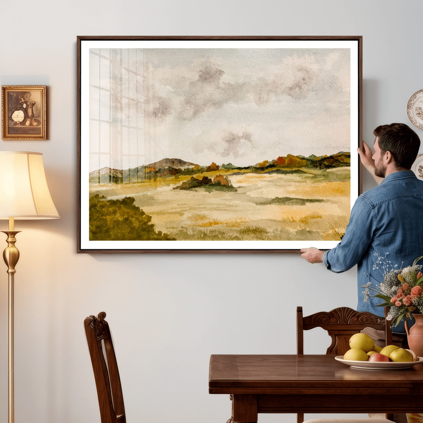 94151004-MGV-CV-36X24 - Watercolor Abstract Countryside Wall Art Canvas Print, Neutral Pastoral Landscape Painting Wall Decor for Modern Farmhouse Interiors