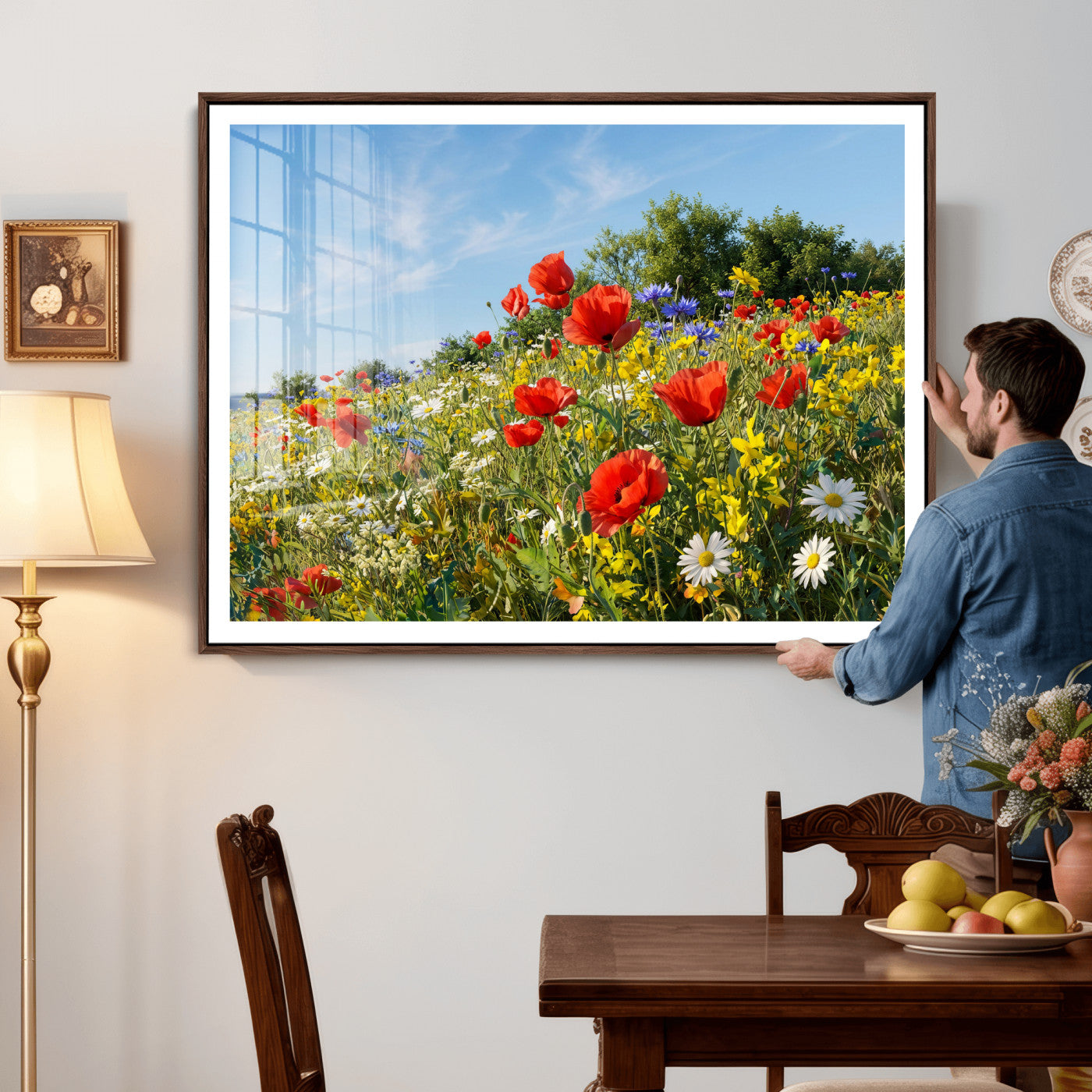 38570784-MGV-CV-36X24 - Wildflower Meadow Wall Art Canvas Print – Colorful Poppy and Daisy Field Landscape Artwork for Living Room Decor