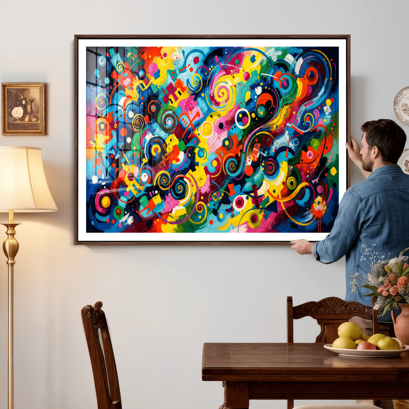 4712069R1-MGV-CV-36X24 - Geometric Abstract Wall Art Canvas Print, Bold Color Abstract Expressionist Painting Print, Modern Geometric Abstract Canvas Art