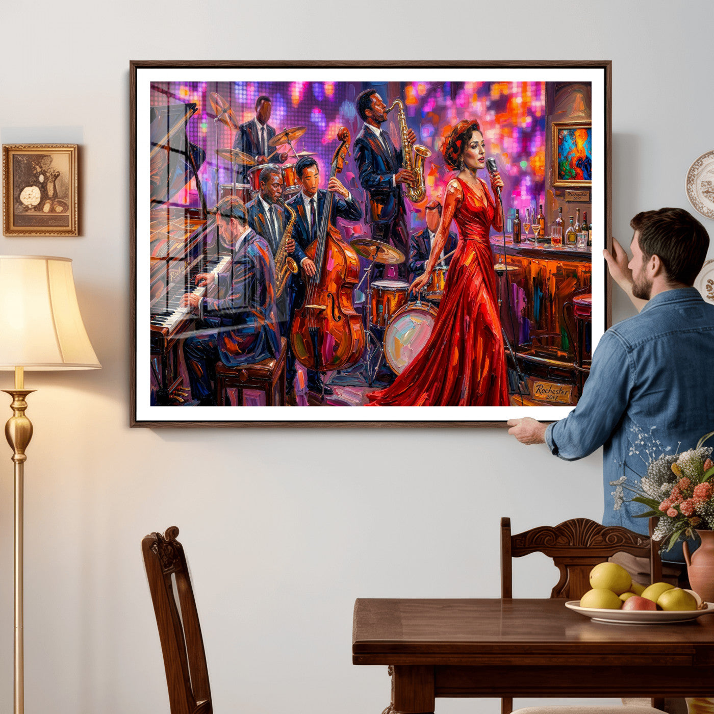 620930J20-MGV-CV-36X24 - Jazz Band Canvas Wall Art — Jazz Club Singer Saxophone Print | Music Wall Decor | Bar Restaurant Art | Music Lover Gift | Jazz Home Decor