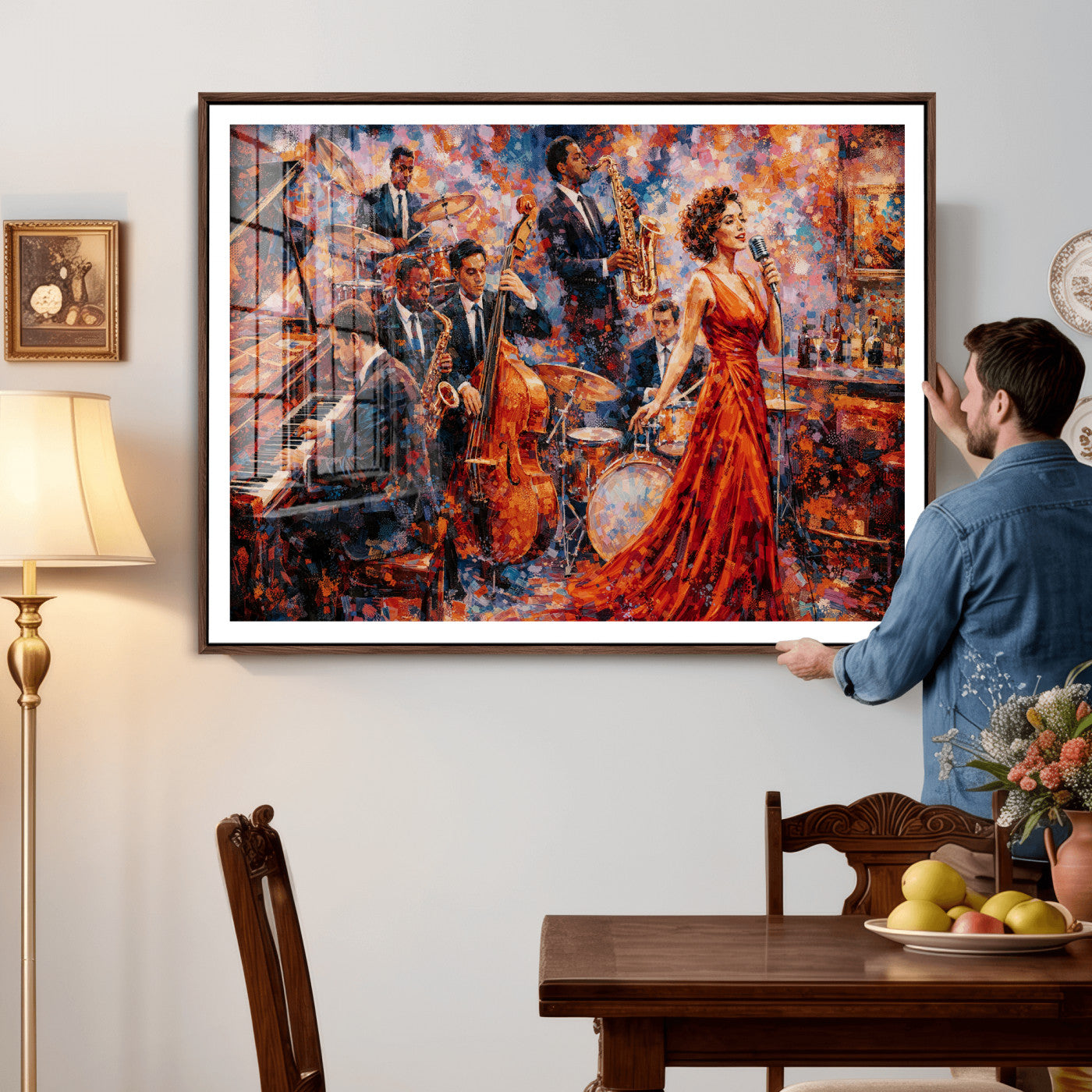 620930SF20-MGV-CV-36X24 - Jazz Band Canvas Wall Art — Jazz Club Singer Saxophone Print | Music Wall Decor | Bar Restaurant Art | Music Lover Gift | Jazz Home Decor